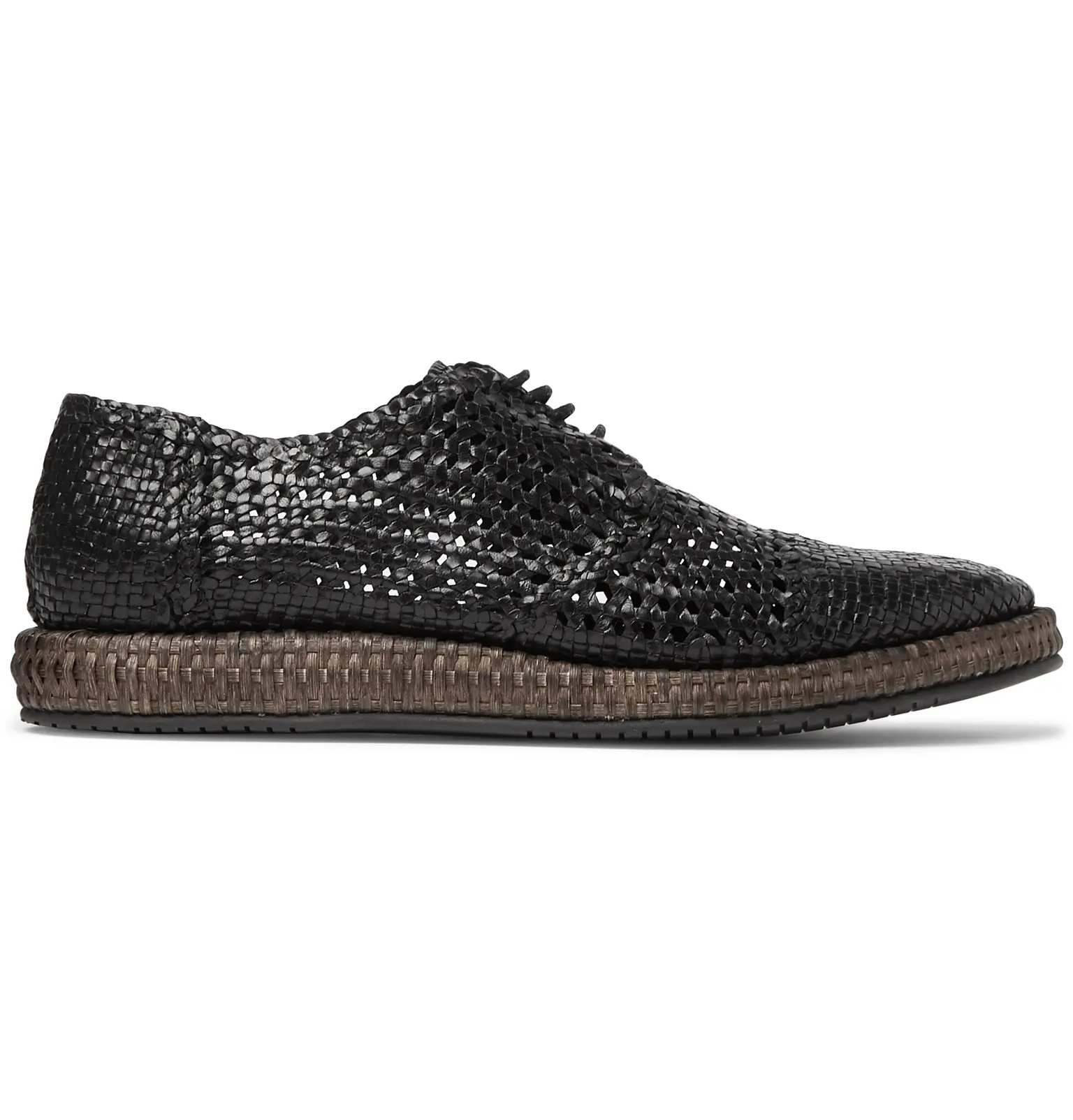 Woven Leather and Straw Derby Shoes - 1