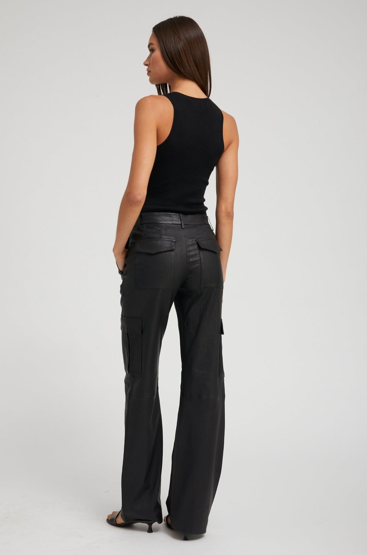 BLACK LEATHER CARGO TROUSERS - 5