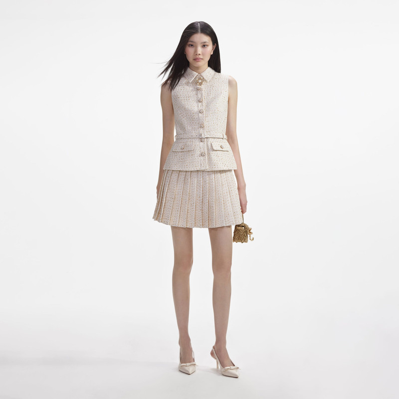 self-portrait Cream Metallic Boucle Tailored Mini Dress - PF24-945S-C |  REVERSIBLE