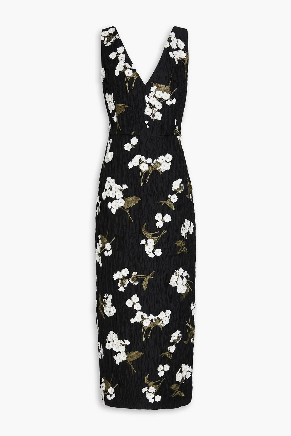 Floral-appliquéd wool-blend cloqué midi dress - 1