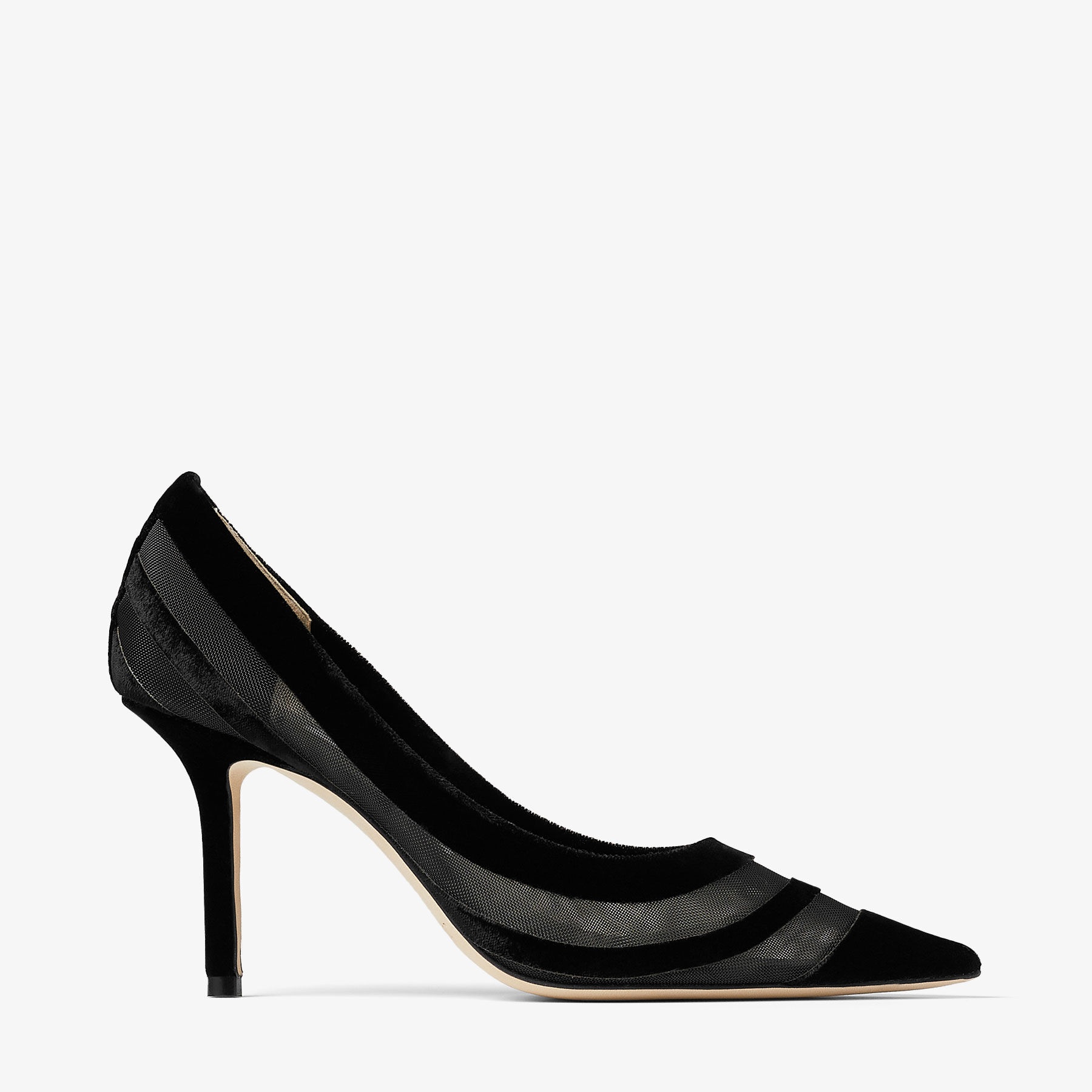 Love 85
Black Flocked Velvet Striped Mesh Pumps - 1