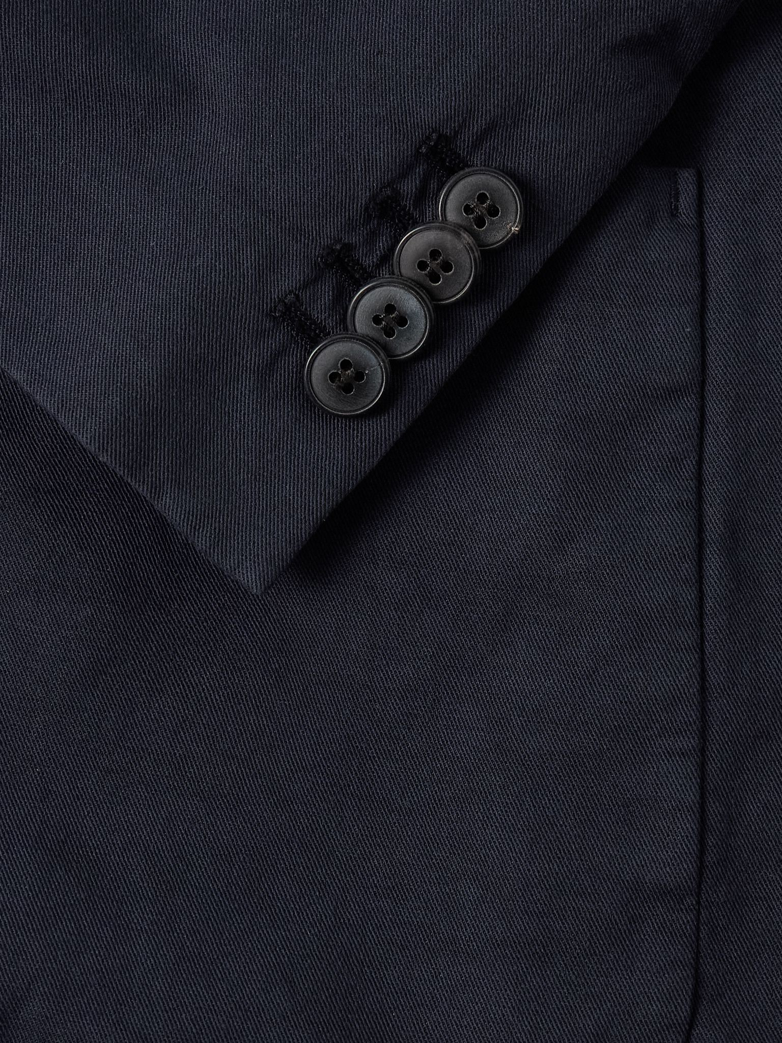 Unstructured Garment-Dyed Cotton and Linen-Blend Twill Blazer Navy - 4