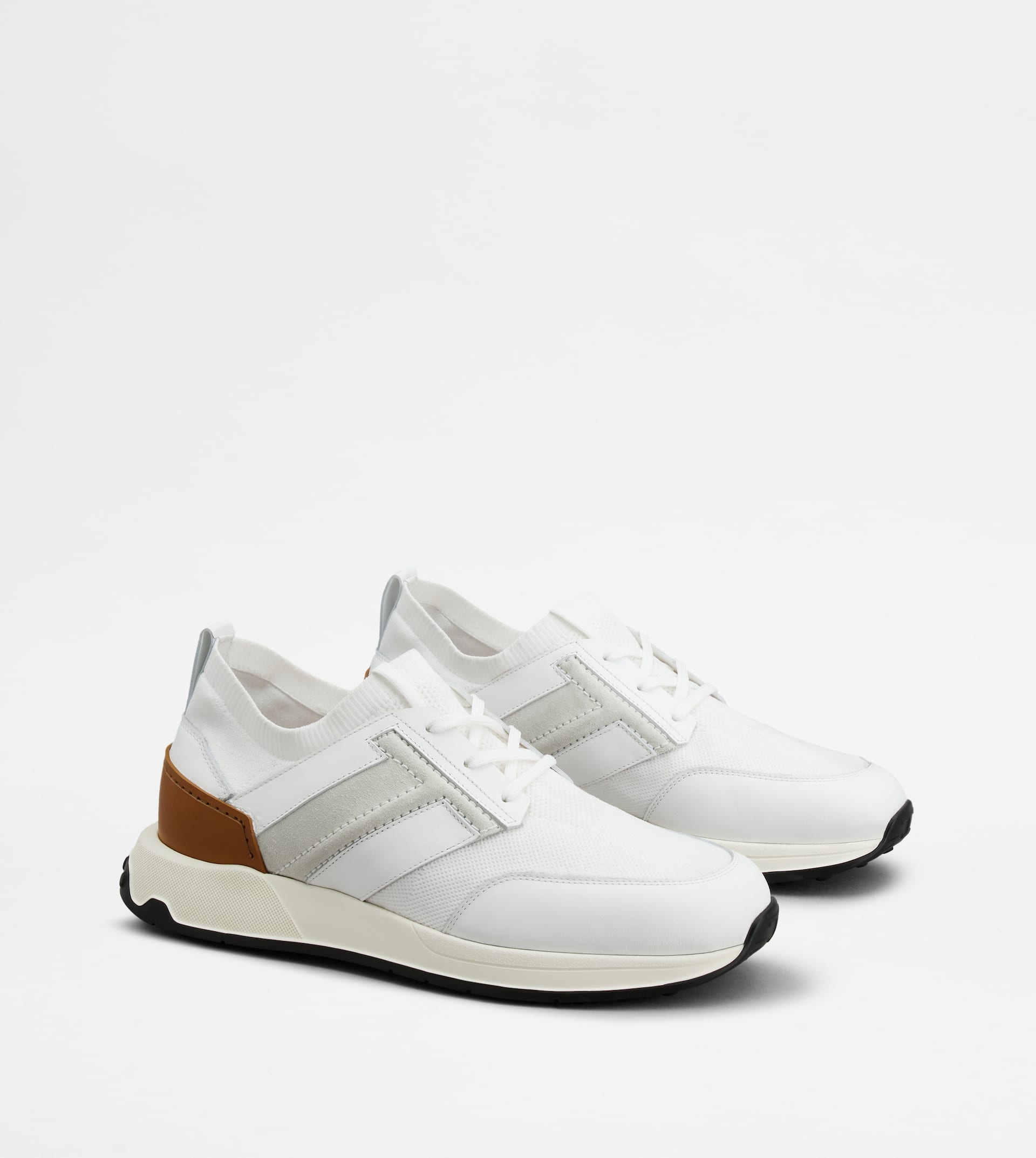 SNEAKERS IN LEATHER AND TECHNICAL FABRIC - WHITE - 3