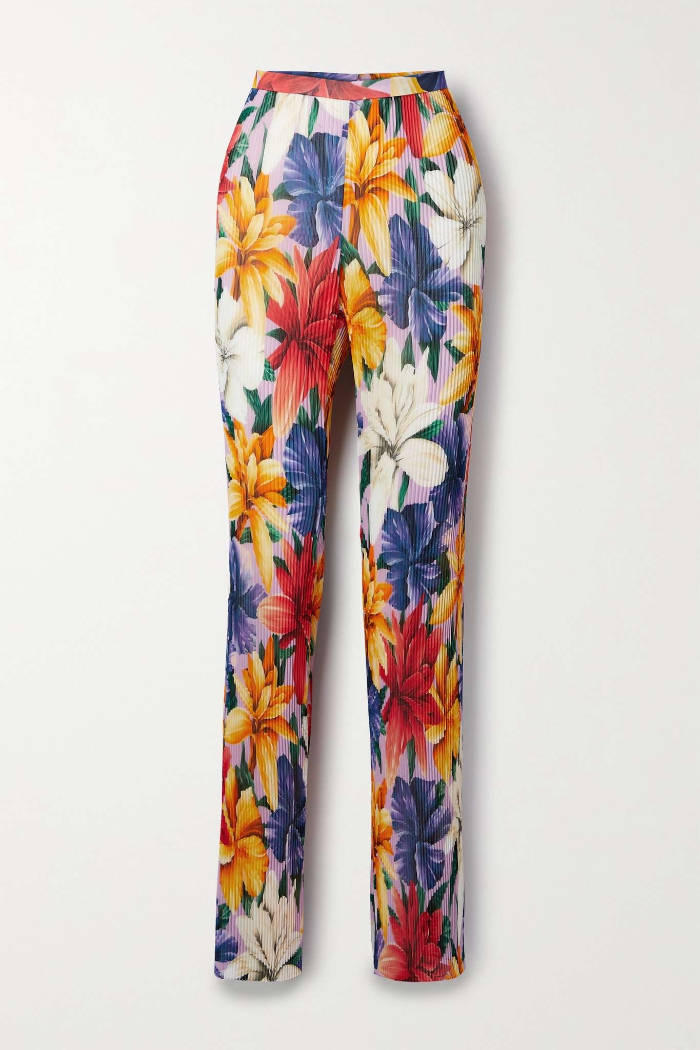 Floral-print plissé-chiffon straight-leg pants - 1