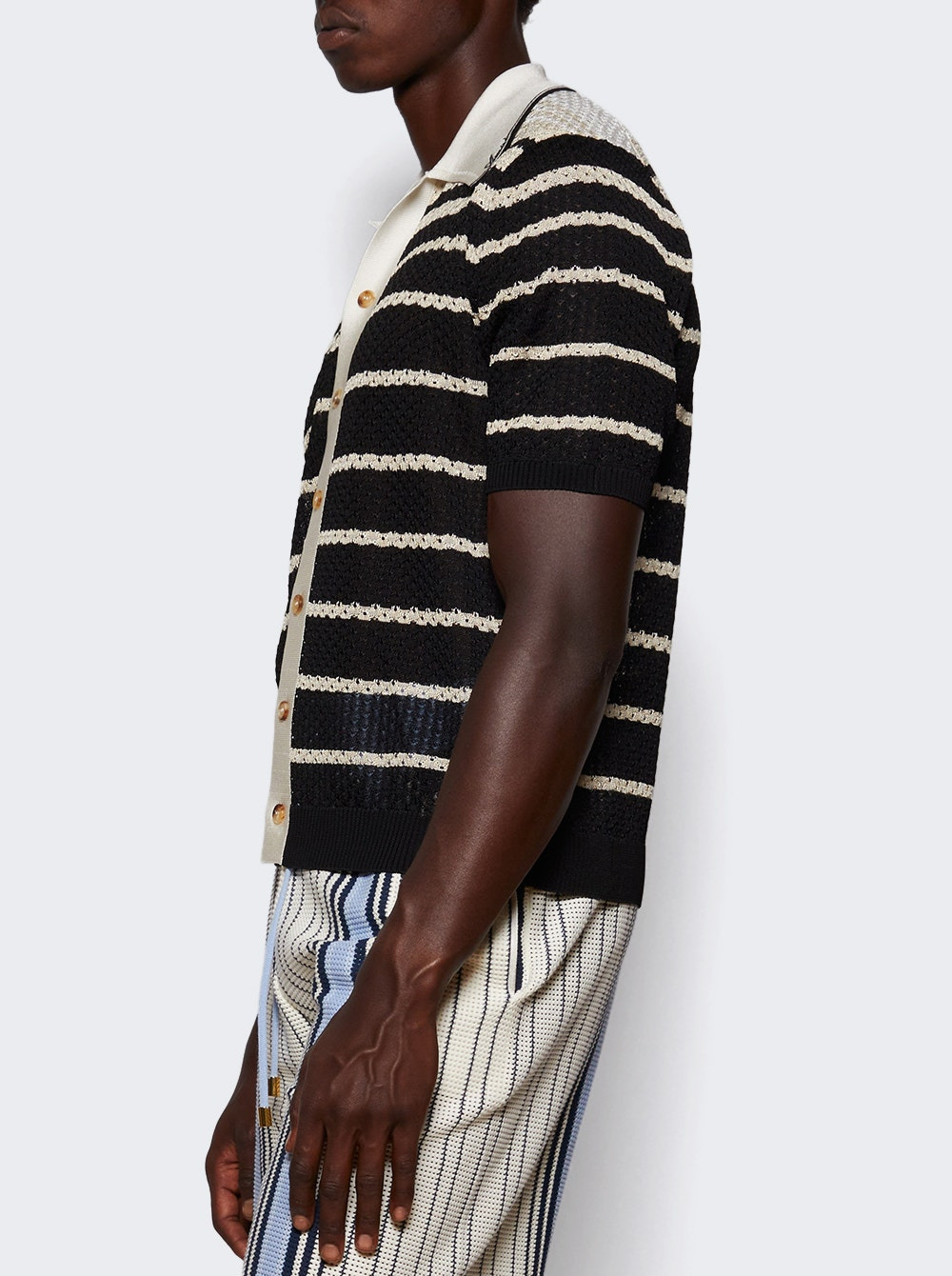 Striped Button Down Shirt Black - 3