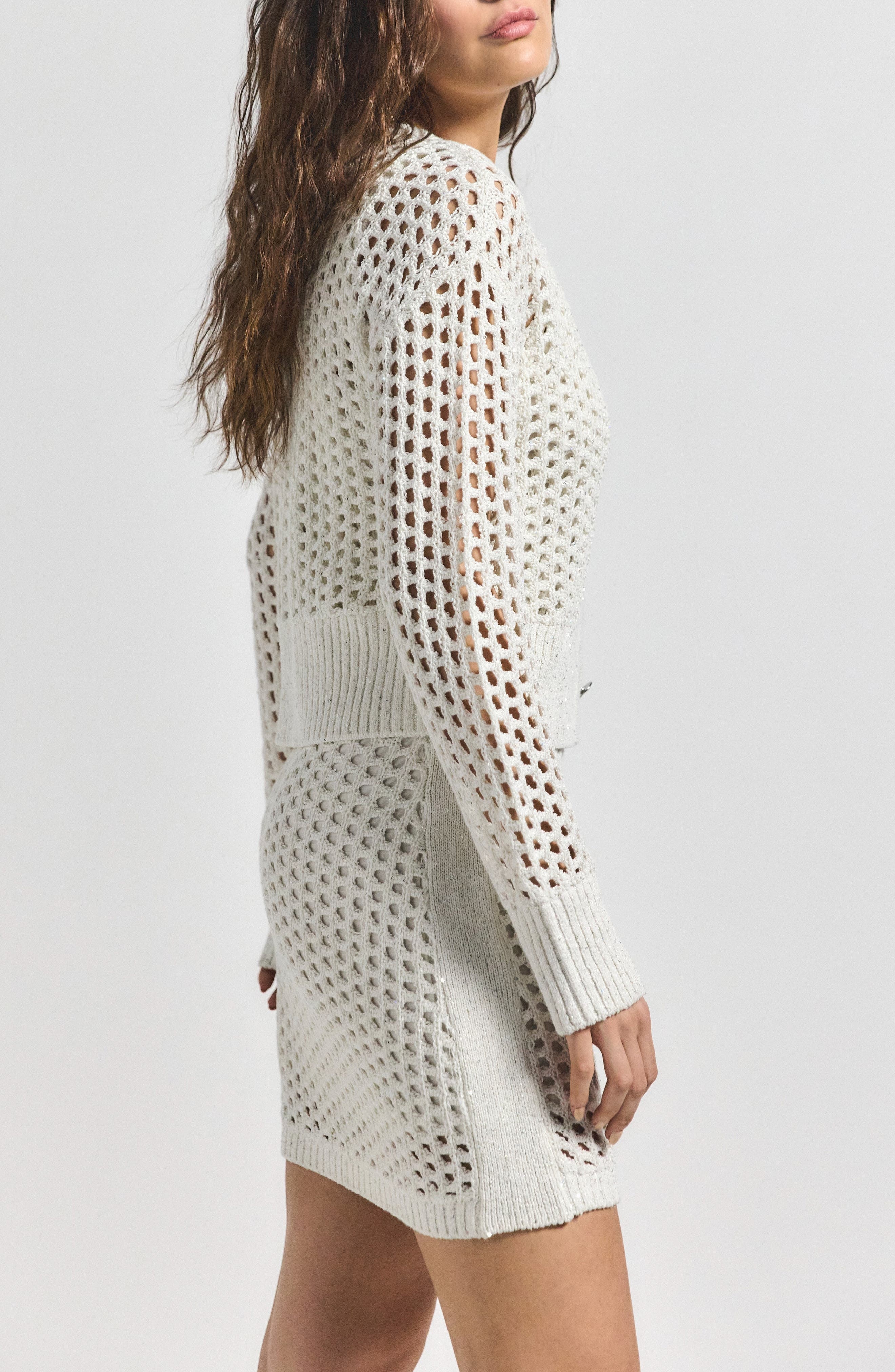 Derek Lam 10 Crosby Syvie Sequin Crochet Cardigan in White at Nordstrom - 3