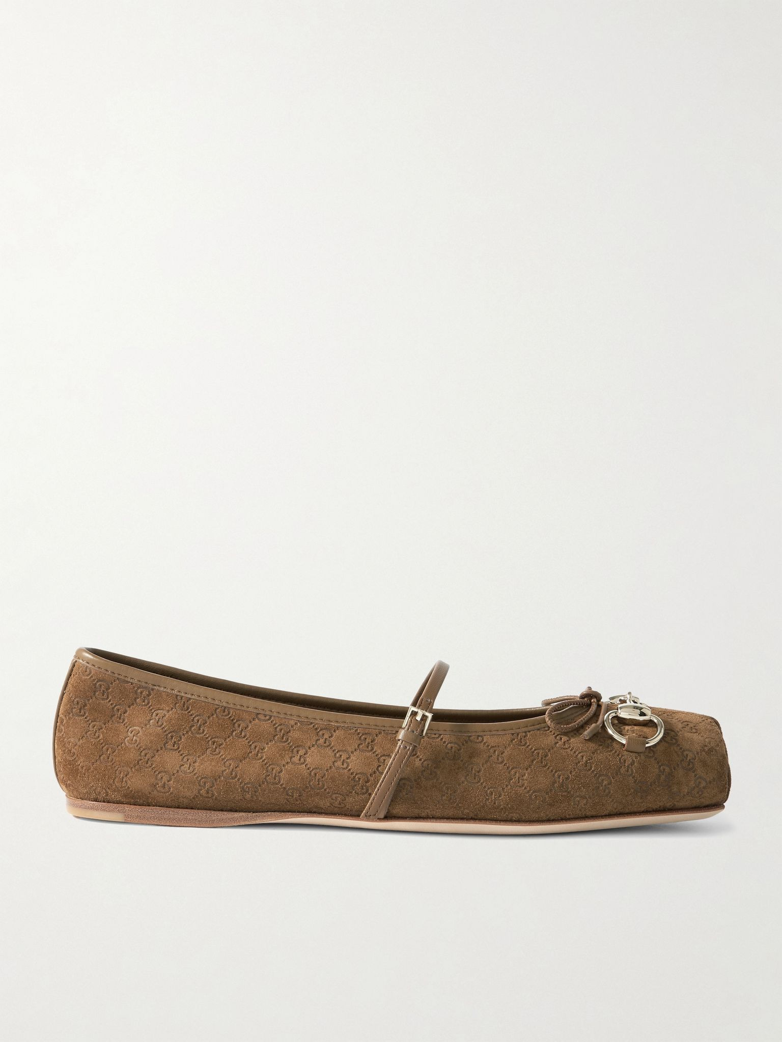 Horsebit-detailed suede ballet flats Brown - 1