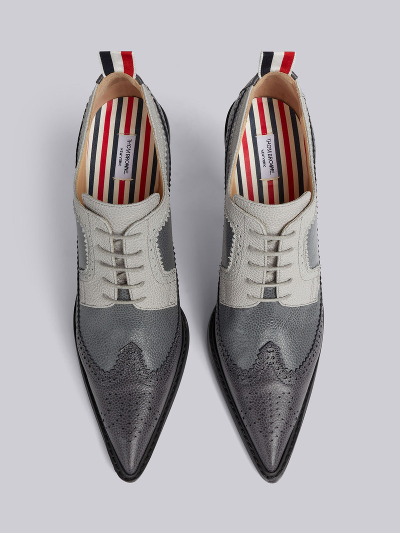 Charcoal Pebble Grain Leather 105mm Curved Heel Longwing Spectator Brogue 4