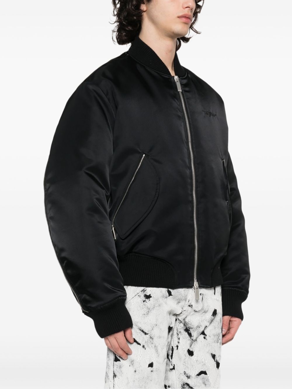 logo-embroidered padded bomber jacket - 4