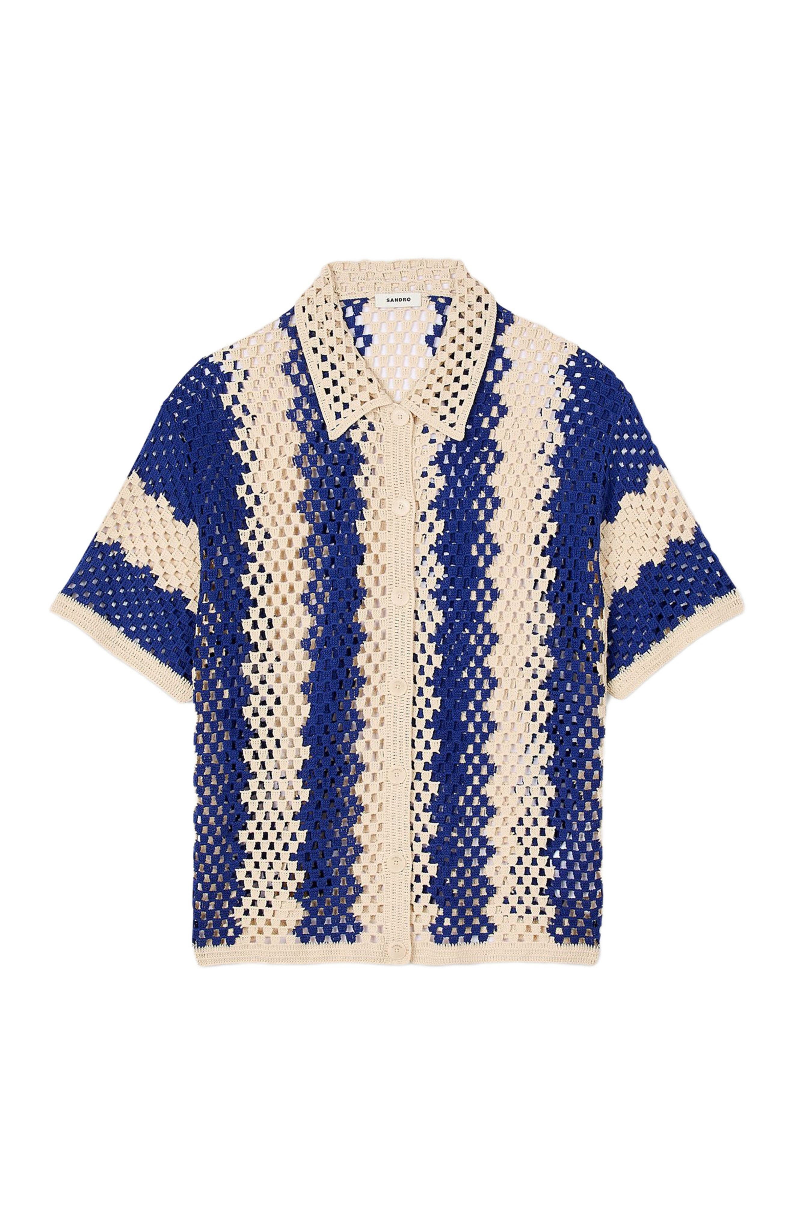SANDRO Two-tone knit cardigan in Blue /Ecru at Nordstrom - 5