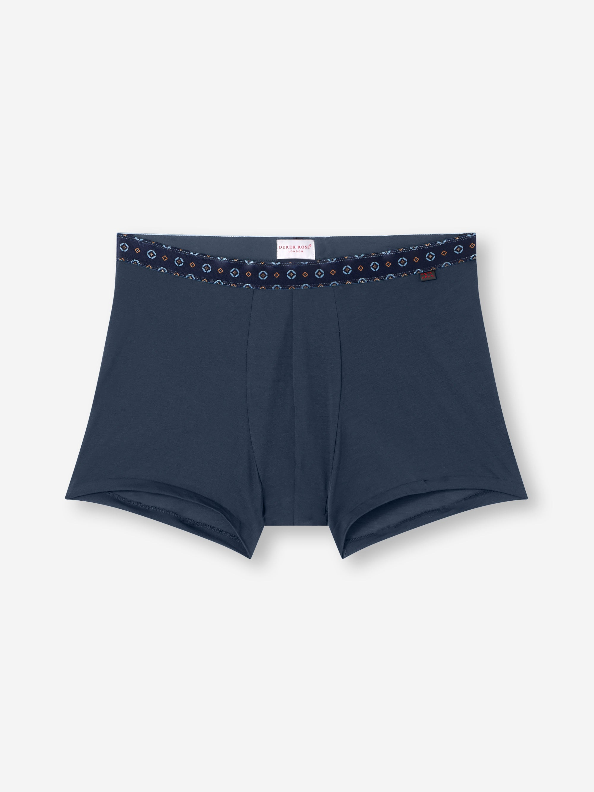 Men's Boxer Briefs Pima Cotton Stretch Navy Blue with Rose Motif Band - 2