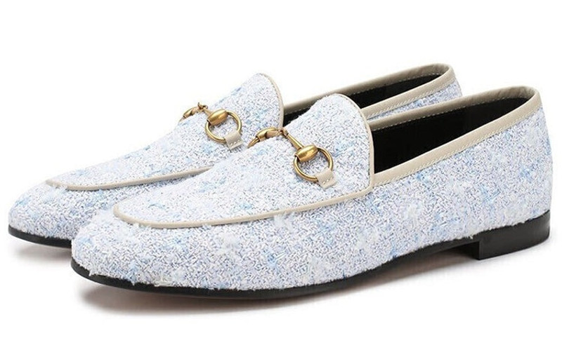 GUCCI (WMNS) Gucci Jordaan Tweed Loafers 'Blue' 431467-GYV10-4590 outlook