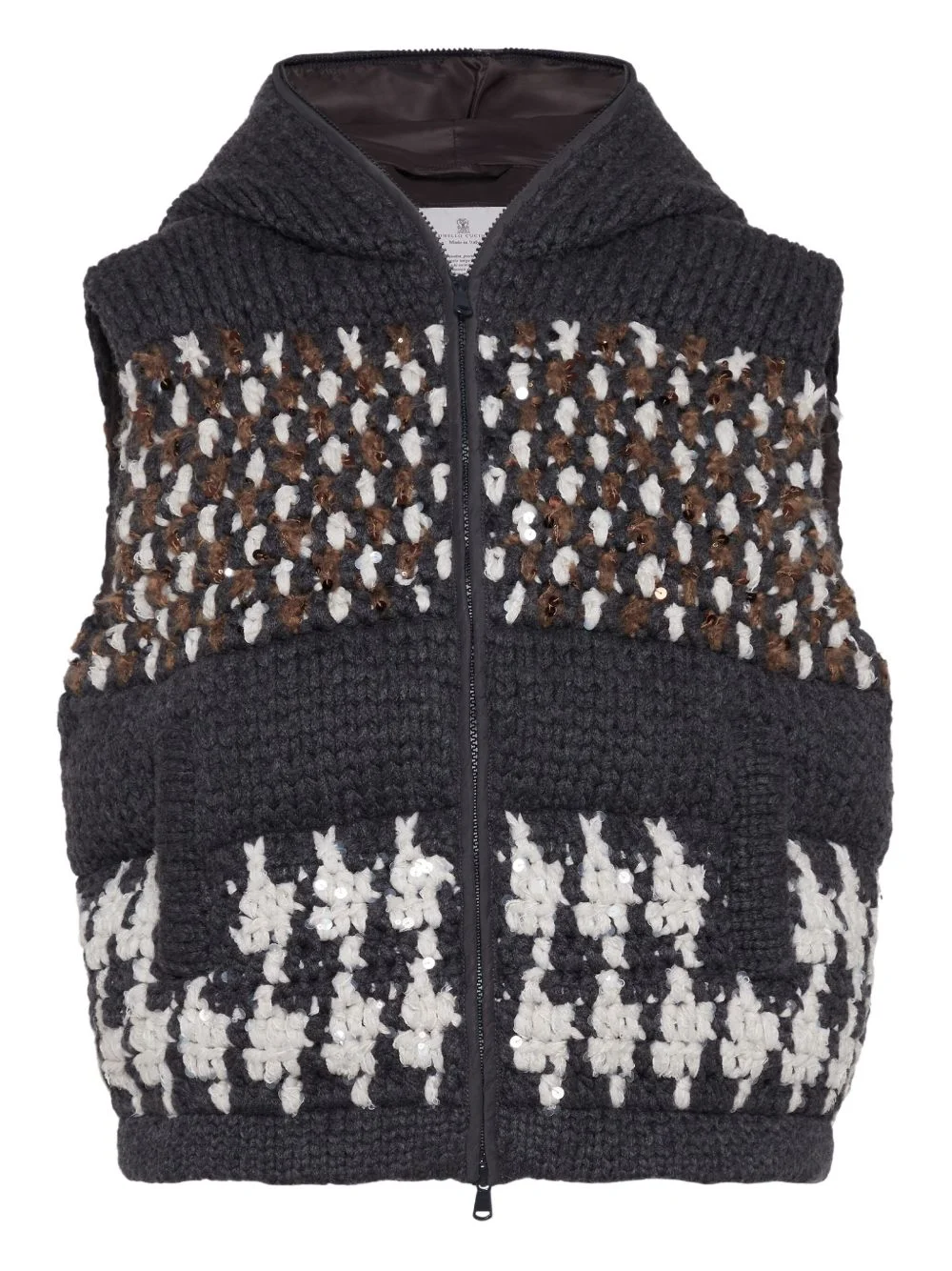 sequin-embellished hooded vest - 1