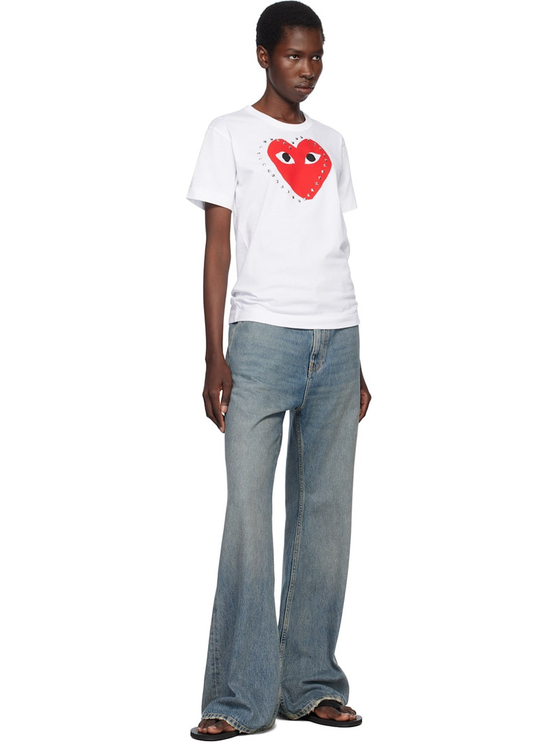 Comme des Garçons PLAY White Stud Print Red Heart T-shirt outlook