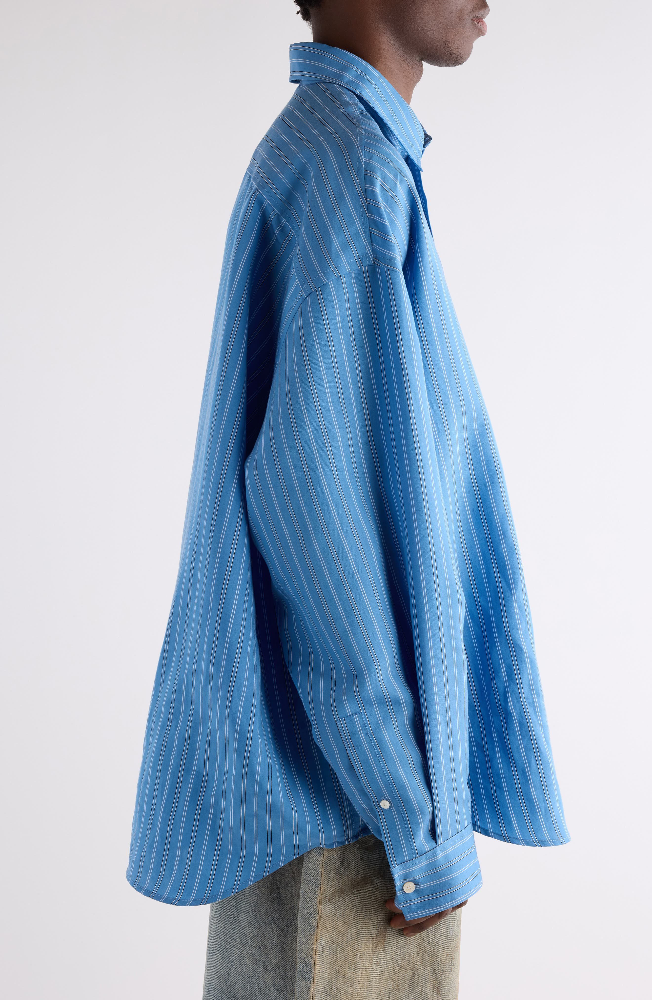 Acne Studios Roffia Stripe Overisze Button-Up Shirt in Blue Multi at Nordstrom - 4