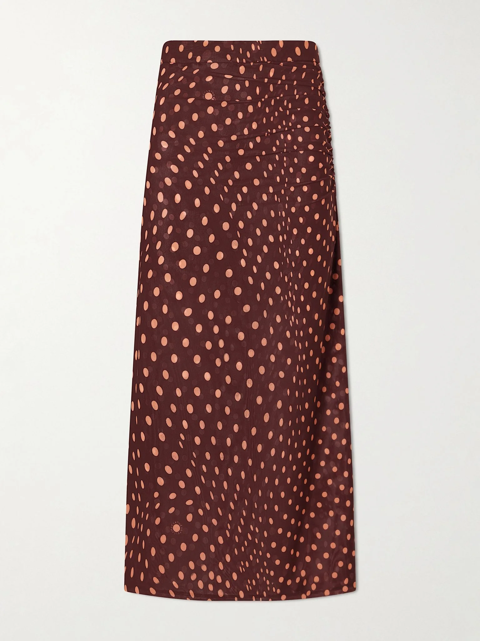 Gathered polka-dot mesh midi skirt Burgundy - 1