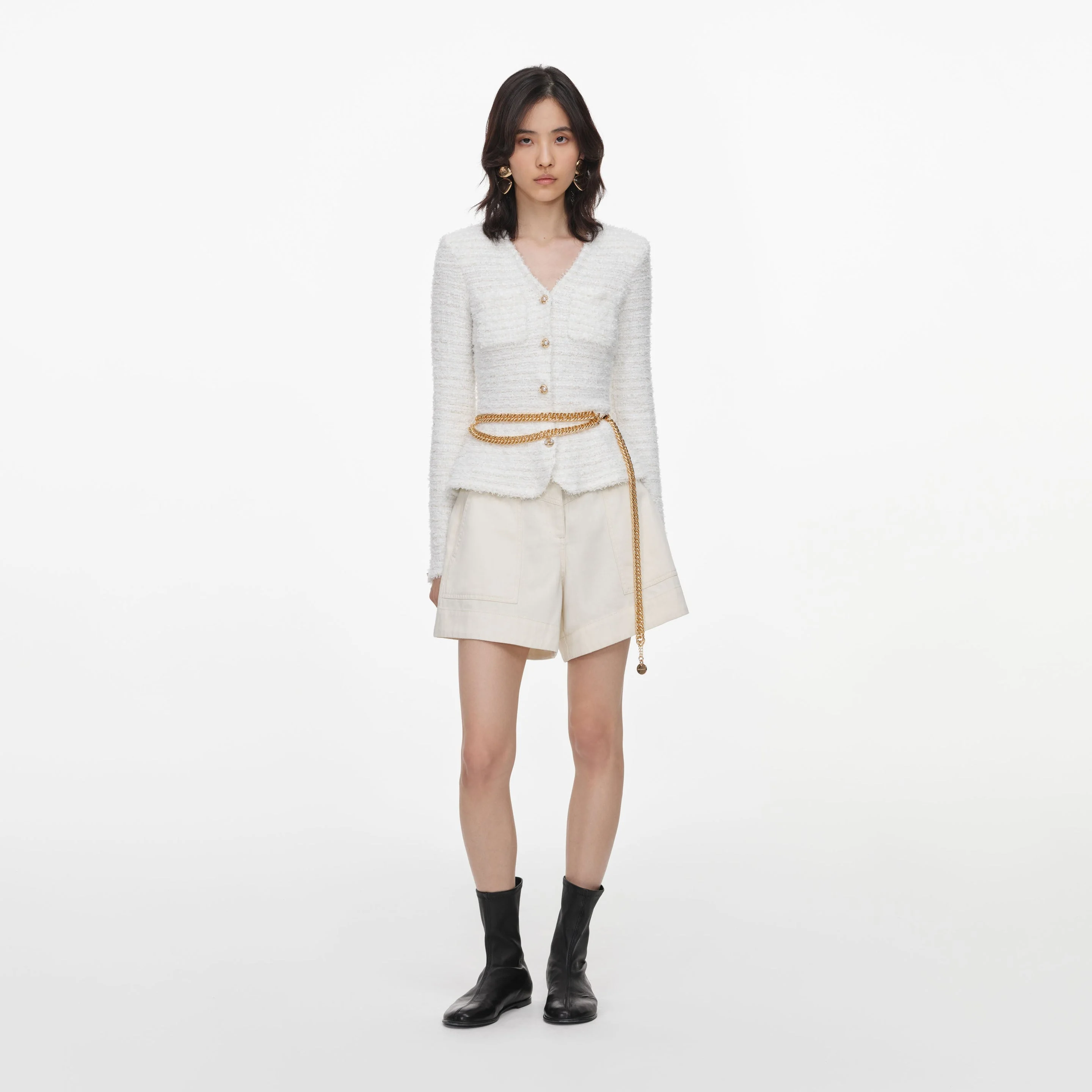 Cream Textured Knit Cardigan - 1