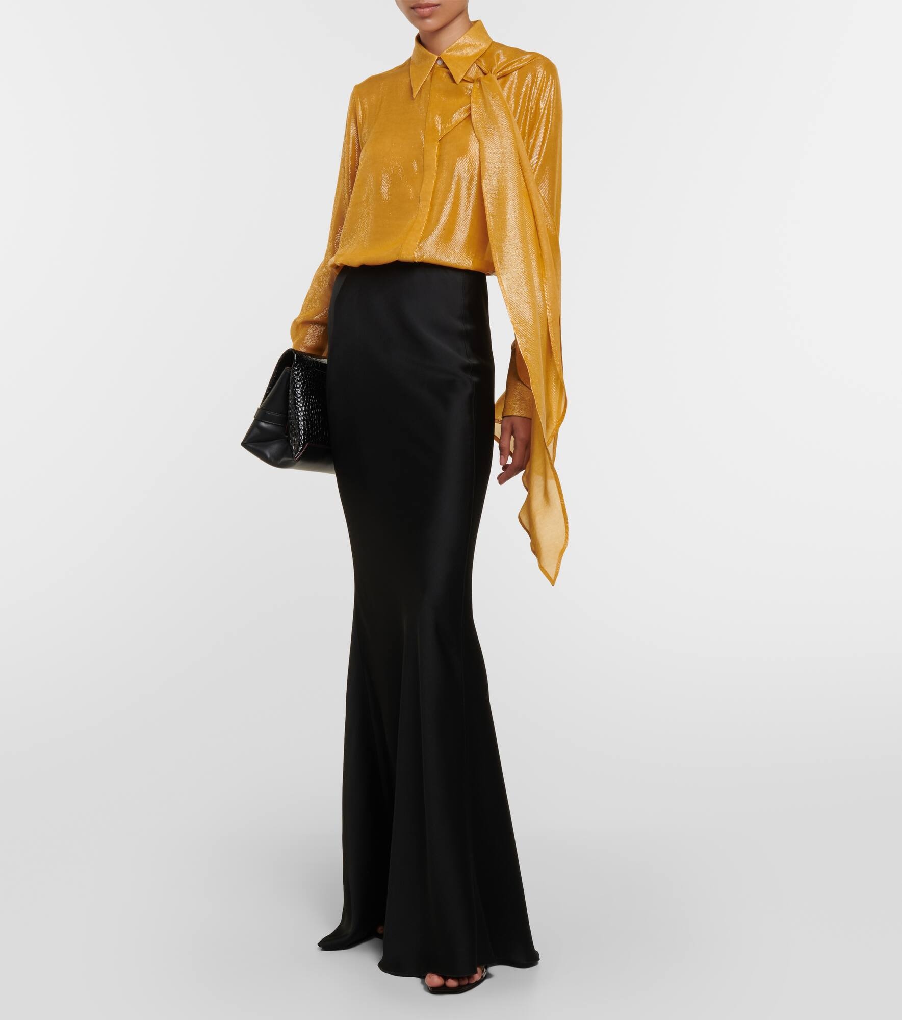 Draped tie-neck lamé blouse - 2