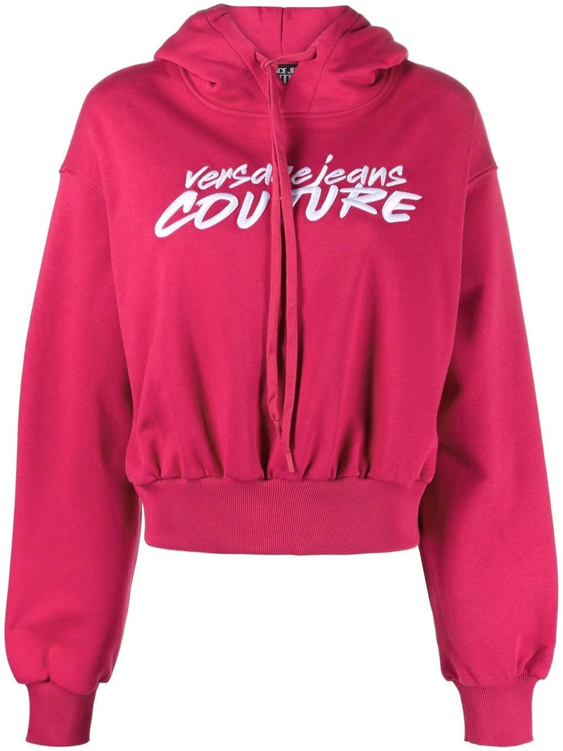 logo-embroidered cropped hoodie 1
