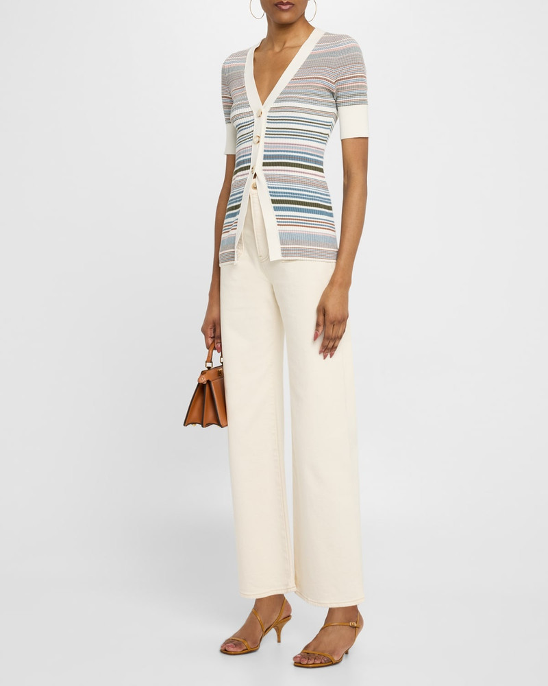 VERONICA BEARD Fawne Stripe Short-Sleeve Cardigan outlook