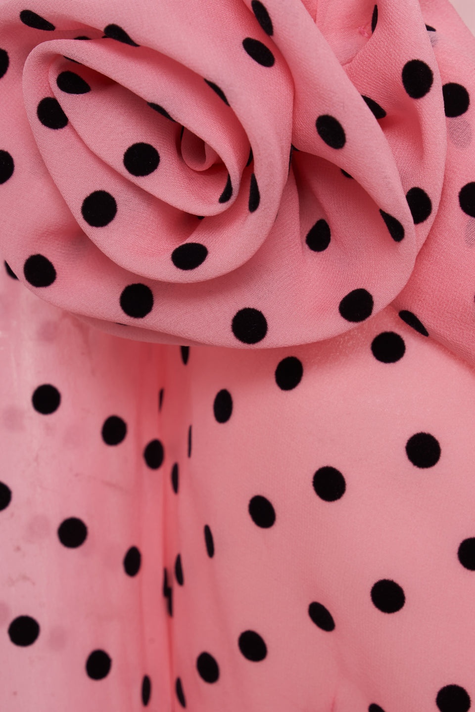 FLOCKED POLKA DOT SILK GEORGETTE GOWN, ROSE DETAIL - 3