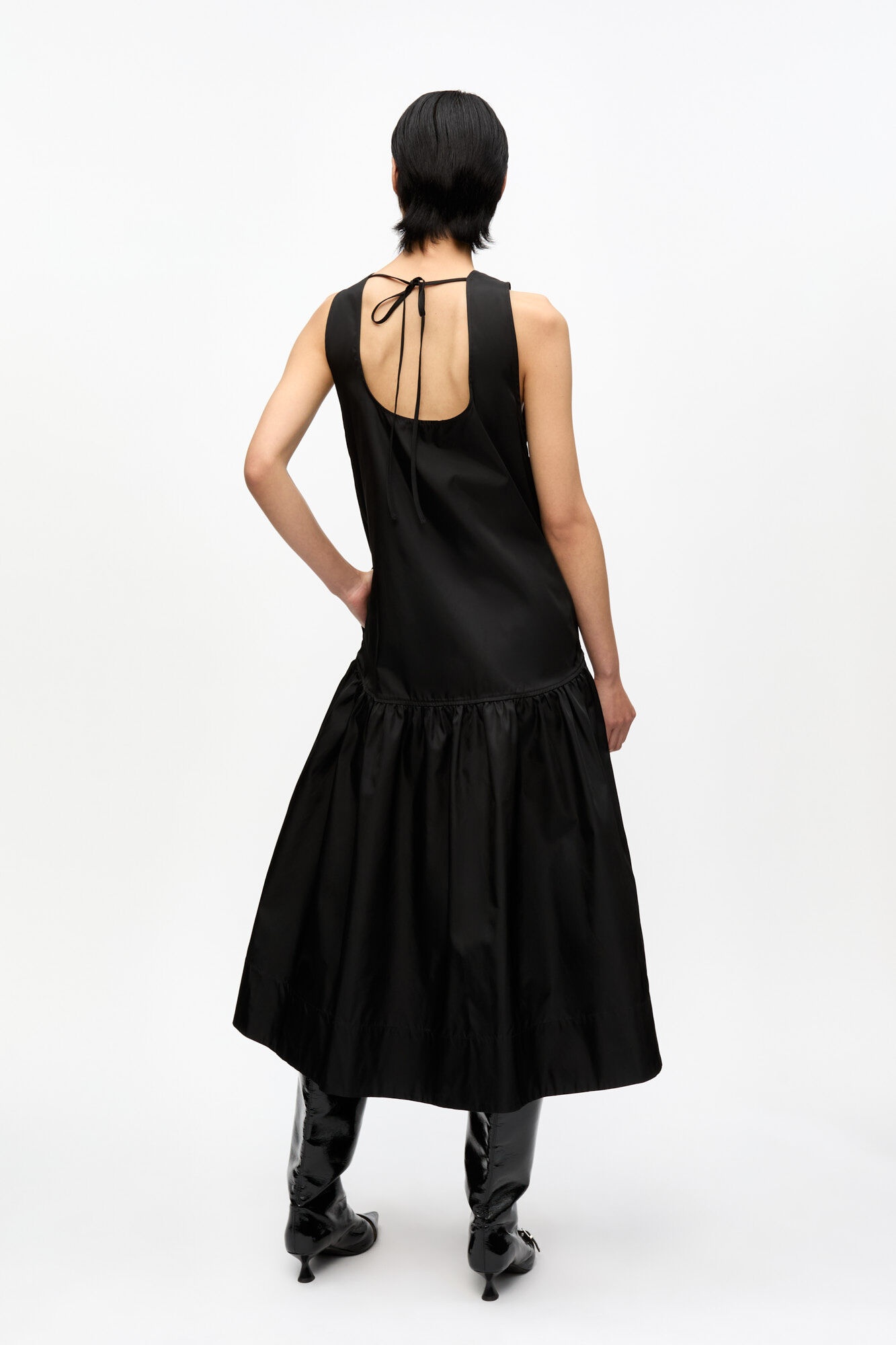 BLACK DUCHESSE NYLON MIDI DRESS - 3