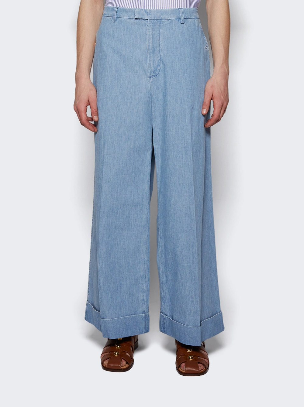Cuffed Denim Trousers Blue - 3