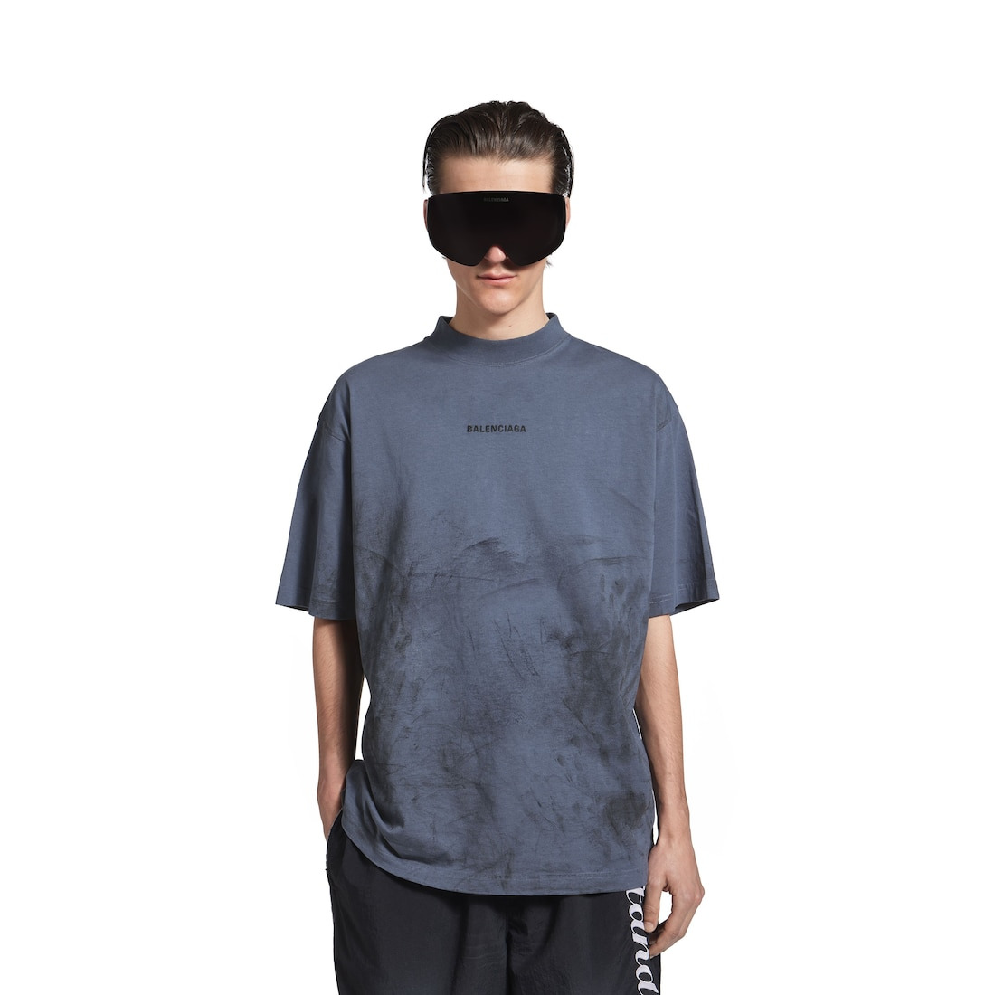 Men's Balenciaga Back T-shirt Medium Fit in Faded Dark Blue/black - 5