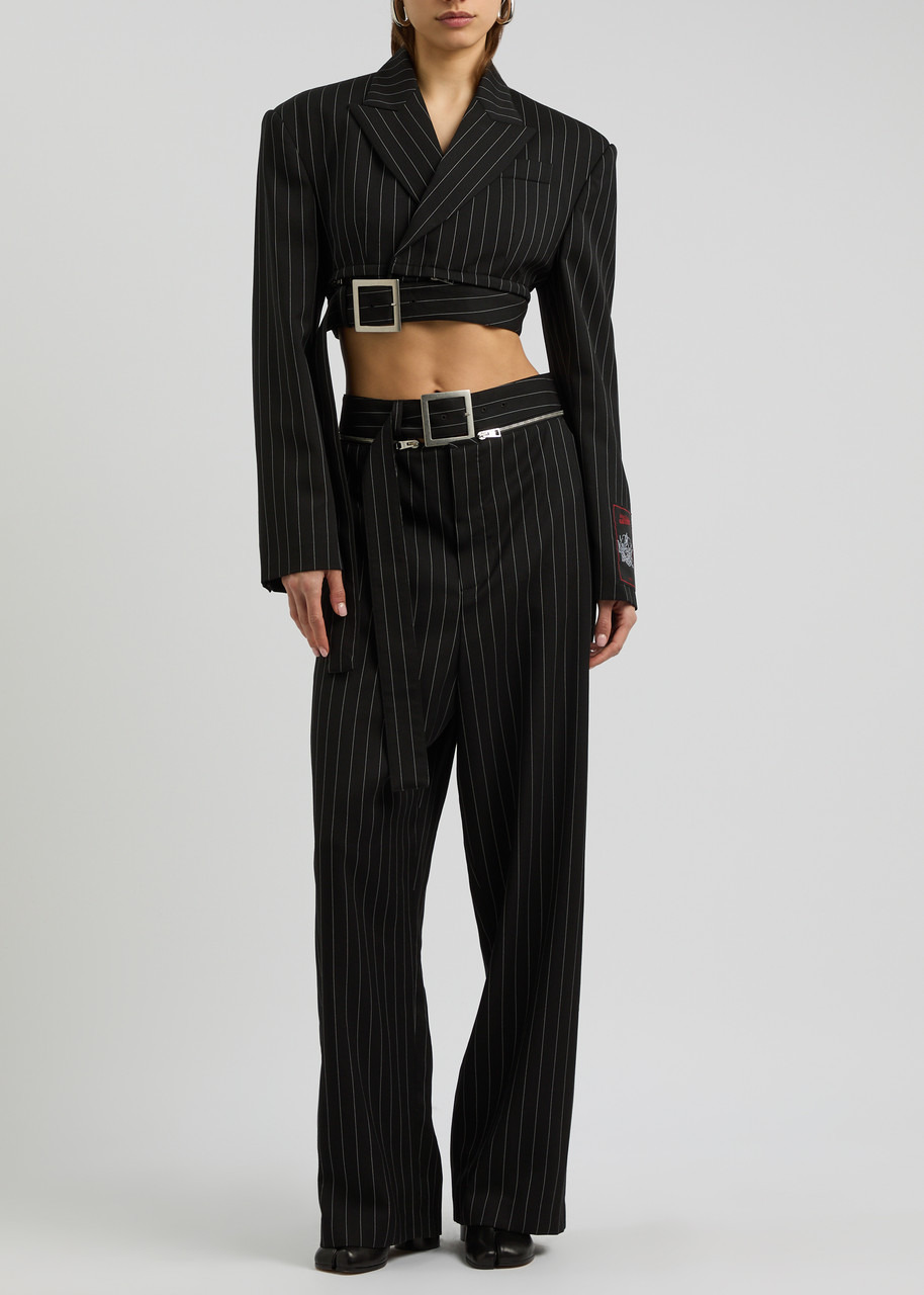 Jean Paul Gaultier Pinstriped Cropped Wool Blazer - 4