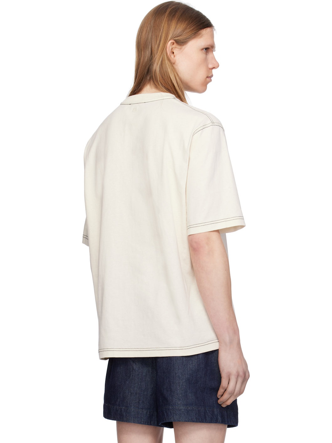 Beige Cotton 'Ami' Signature T-shirt - 3