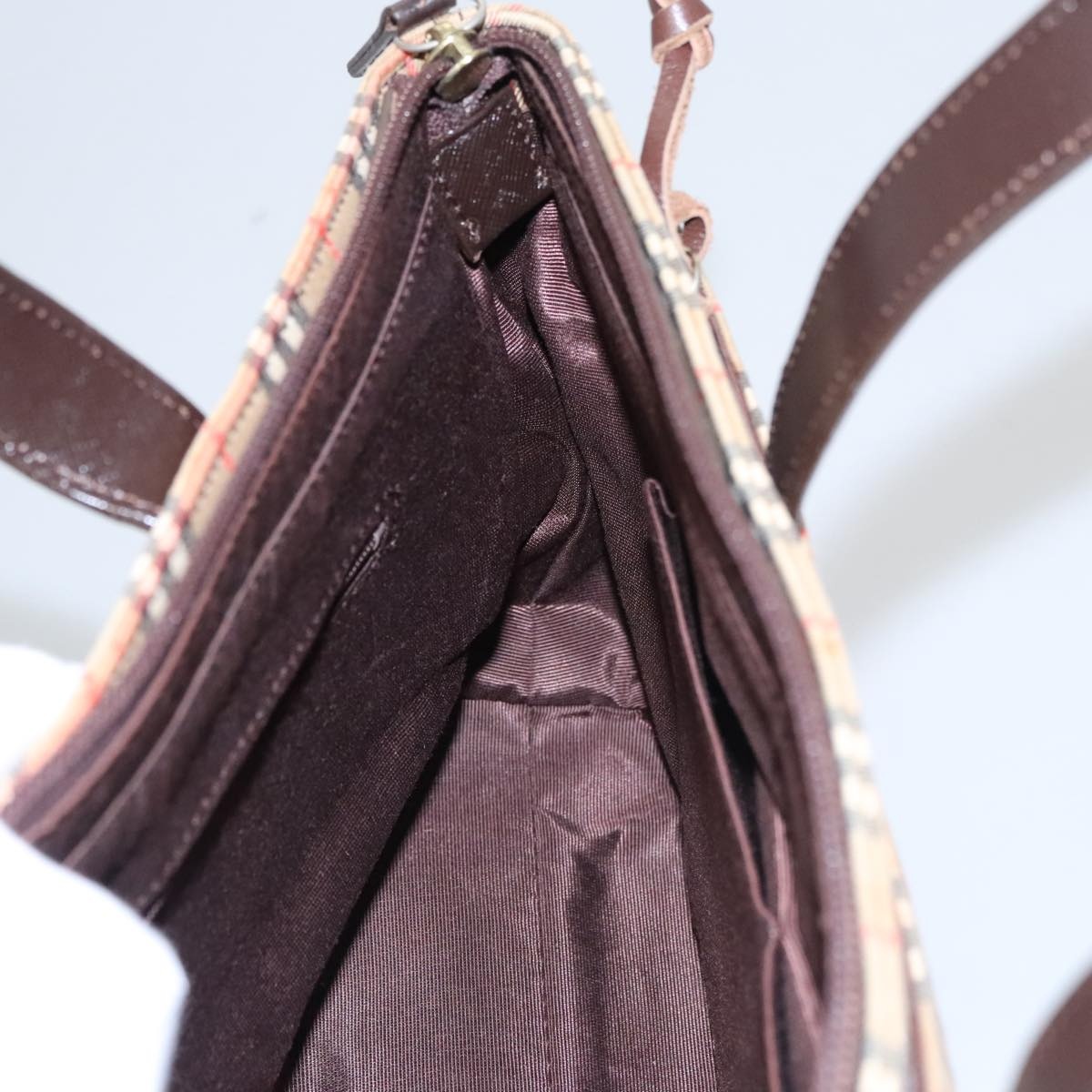 Burberry Nova Check Hand Bag Canvas Black Beige - 11