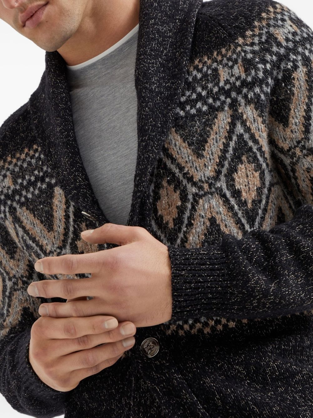 shawl-collar patterned cardigan - 6