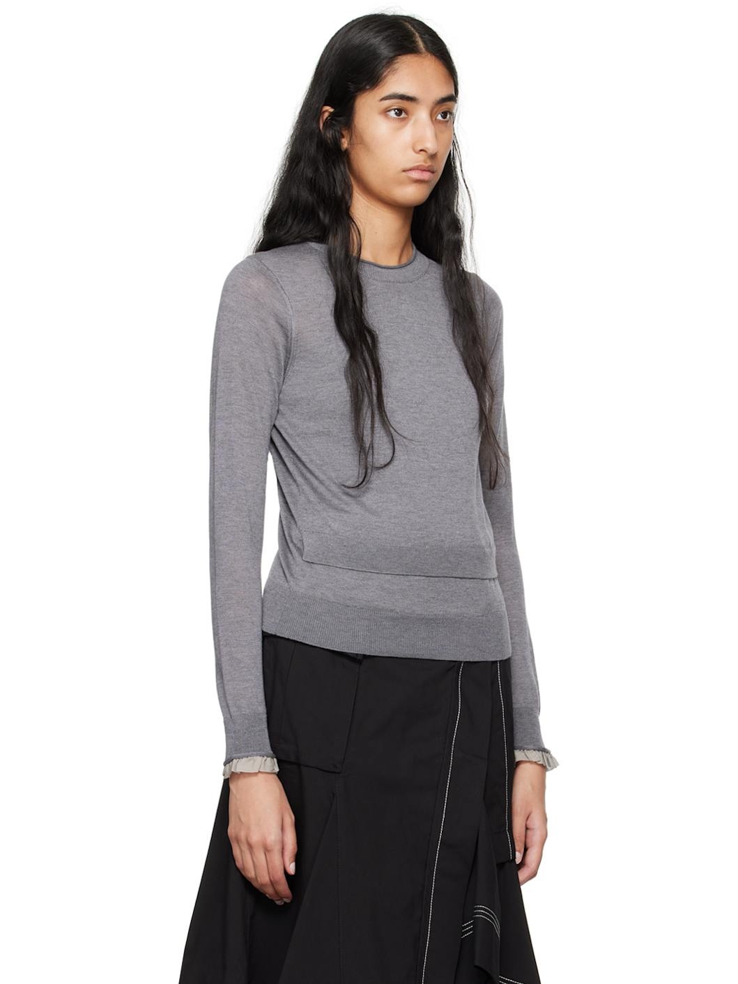 Gray Layered Wool & Silk Sweater - 2