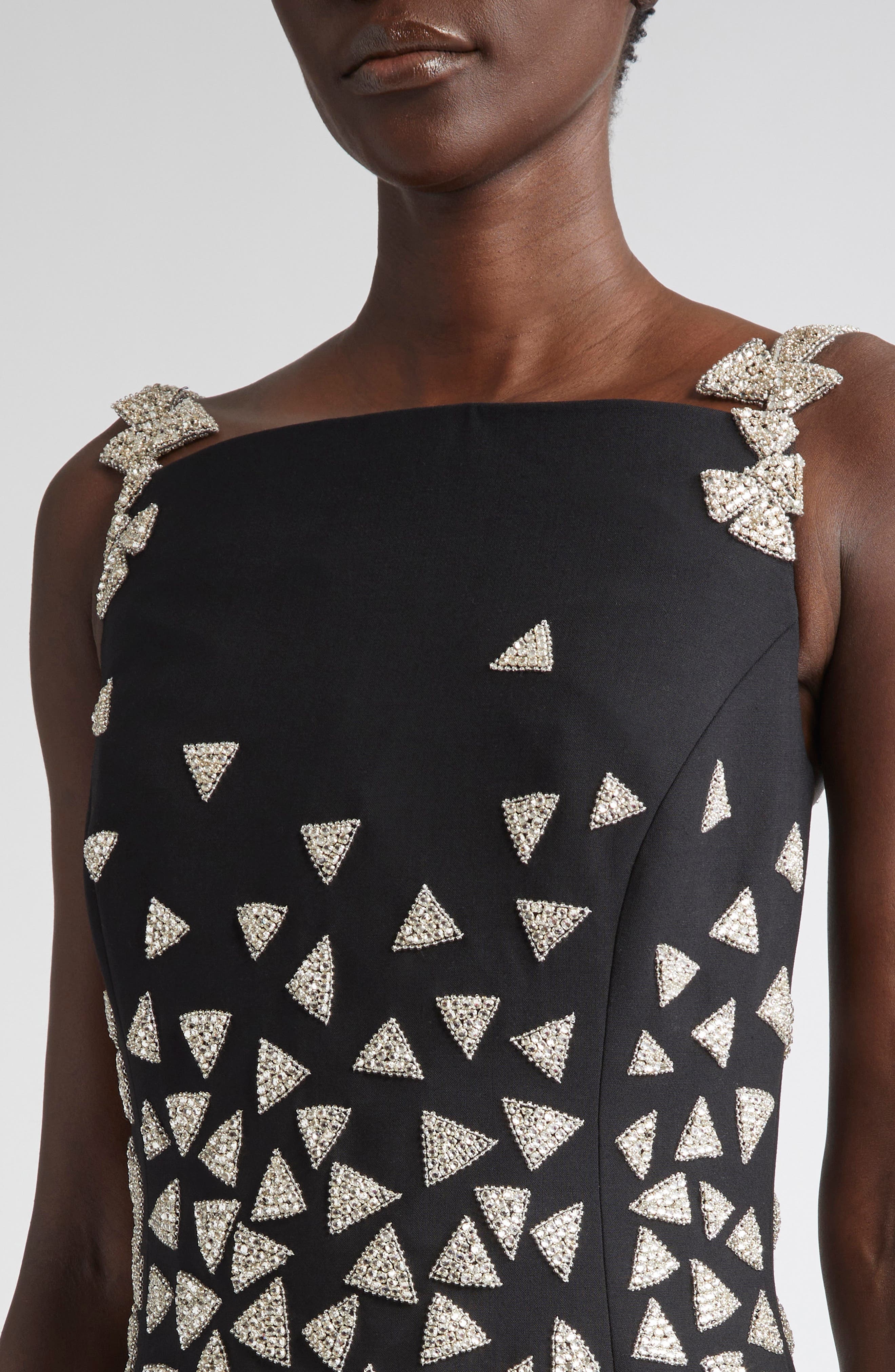 Oscar de la Renta Crystal Triangle Embellished Cocktail Dress in Black/Silver at Nordstrom - 4