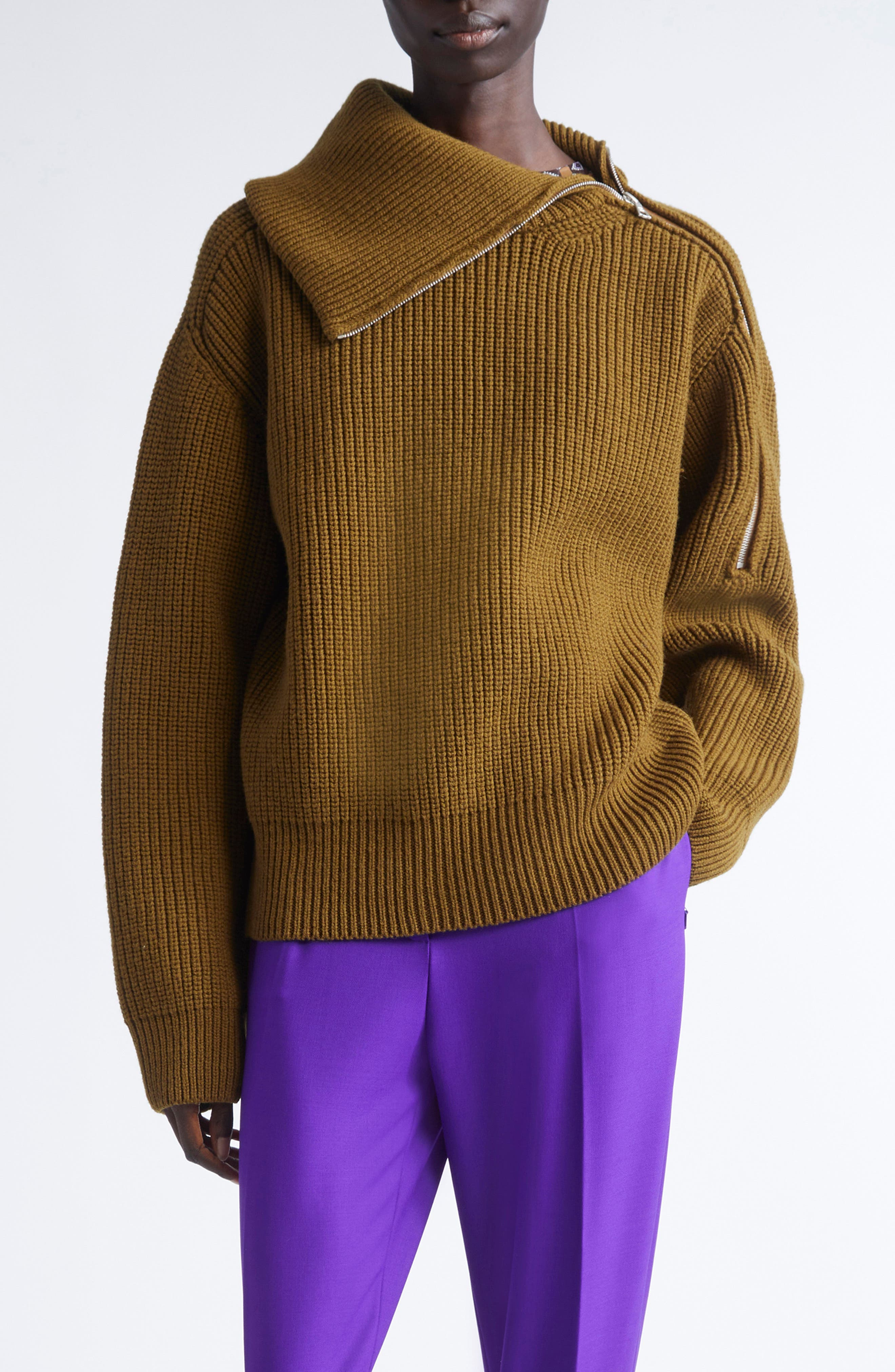 Dries Van Noten Talim Wool Half Zip Turtleneck Sweater in Khaki at Nordstrom - 1