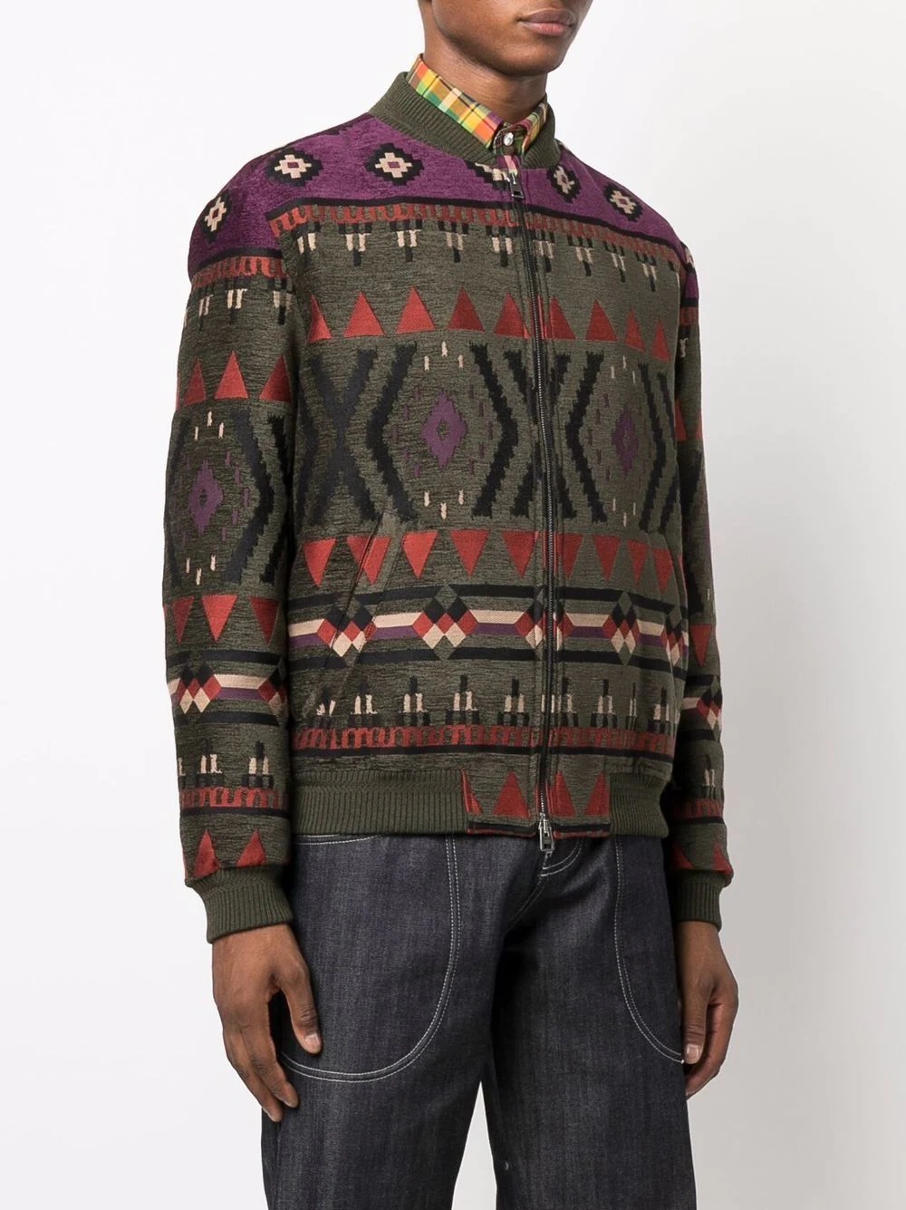 geometric-jacquard carpet bomber jacket - 3