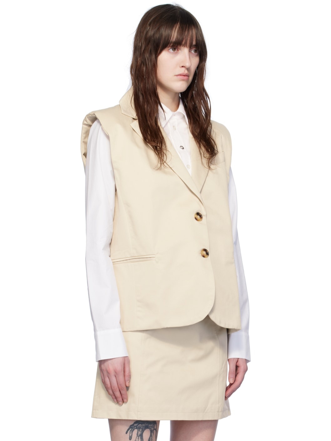 Beige Sleeveless Blazer - 2