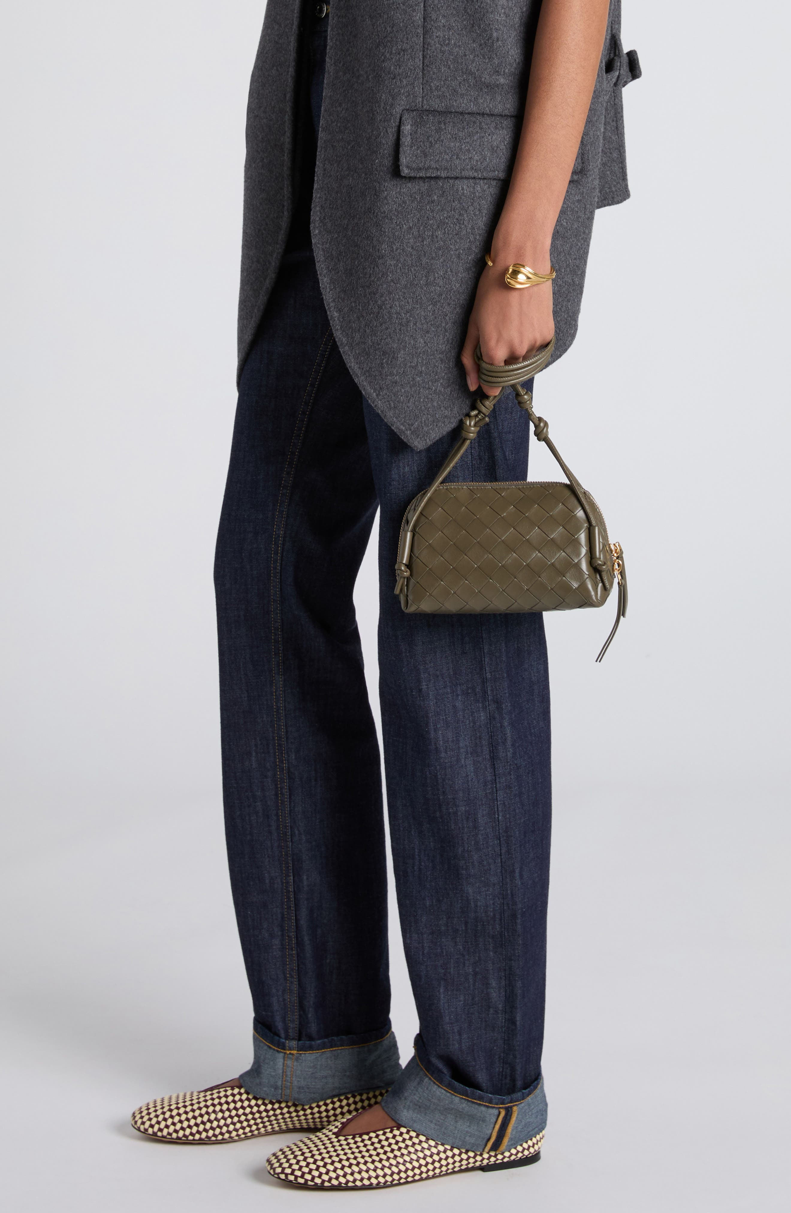 Bottega Veneta Mini Concert Intrecciato Leather Crossbody Bag in 3228 Cypress-Gold at Nordstrom - 8
