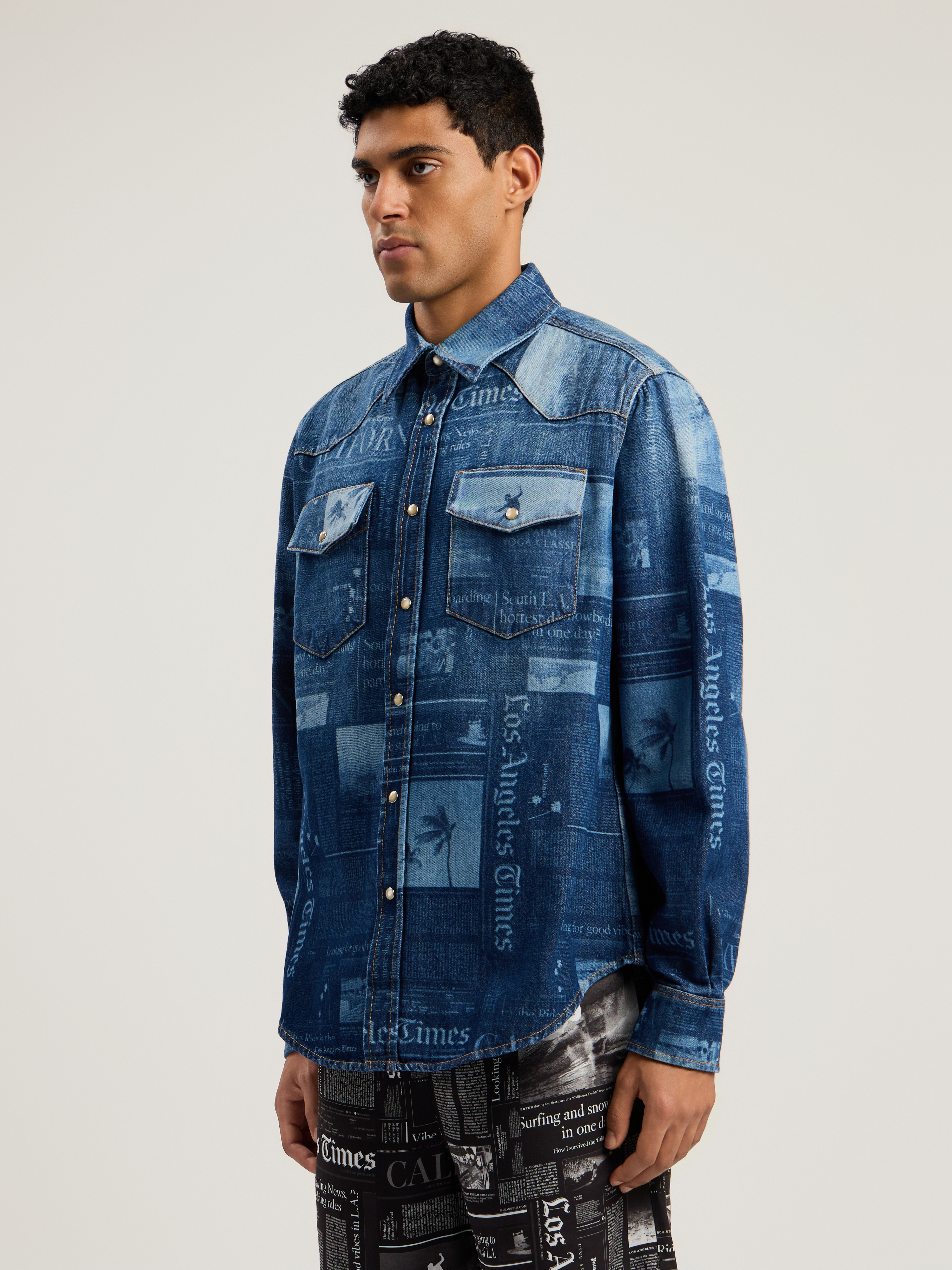 News Print Denim Shirt - 3
