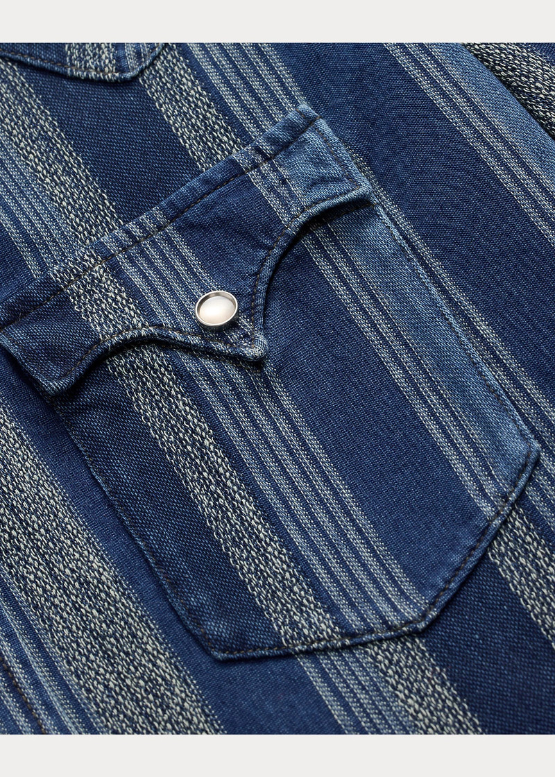 Slim Fit Indigo Striped Western Shirt 4