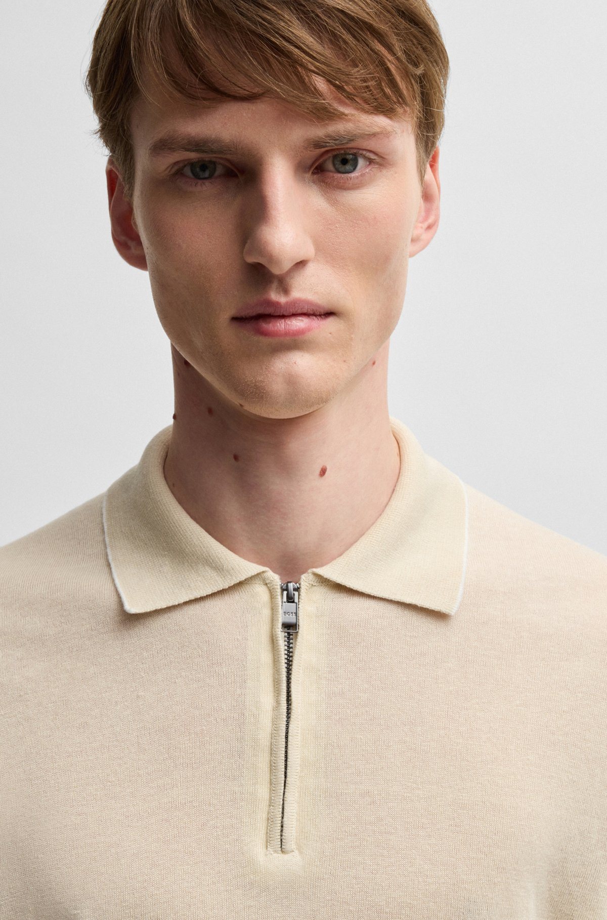 LINEN-BLEND SWEATER WITH ZIP PLACKET - 4