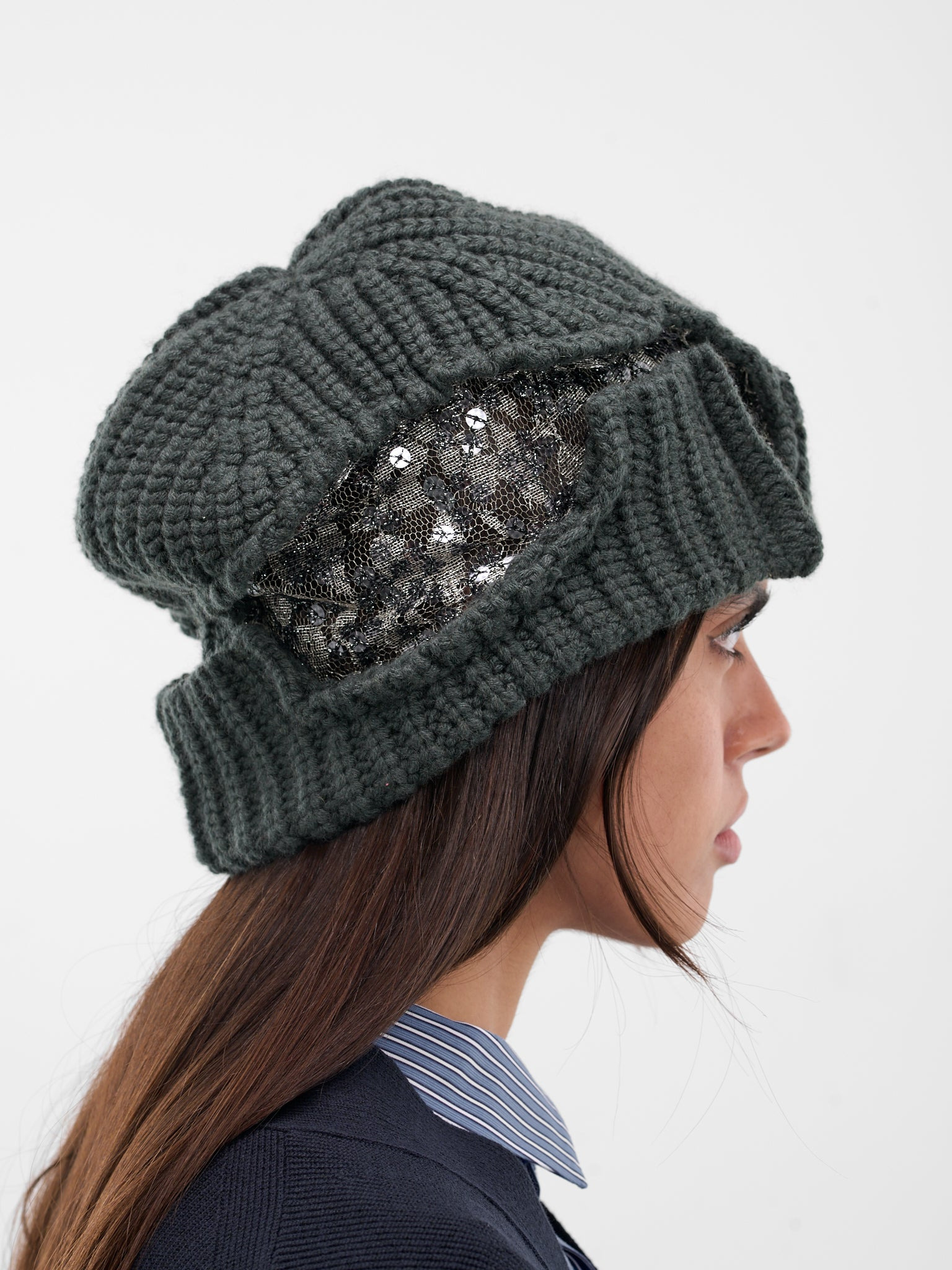 Gray Deconstructed Sequin Beanie - 3