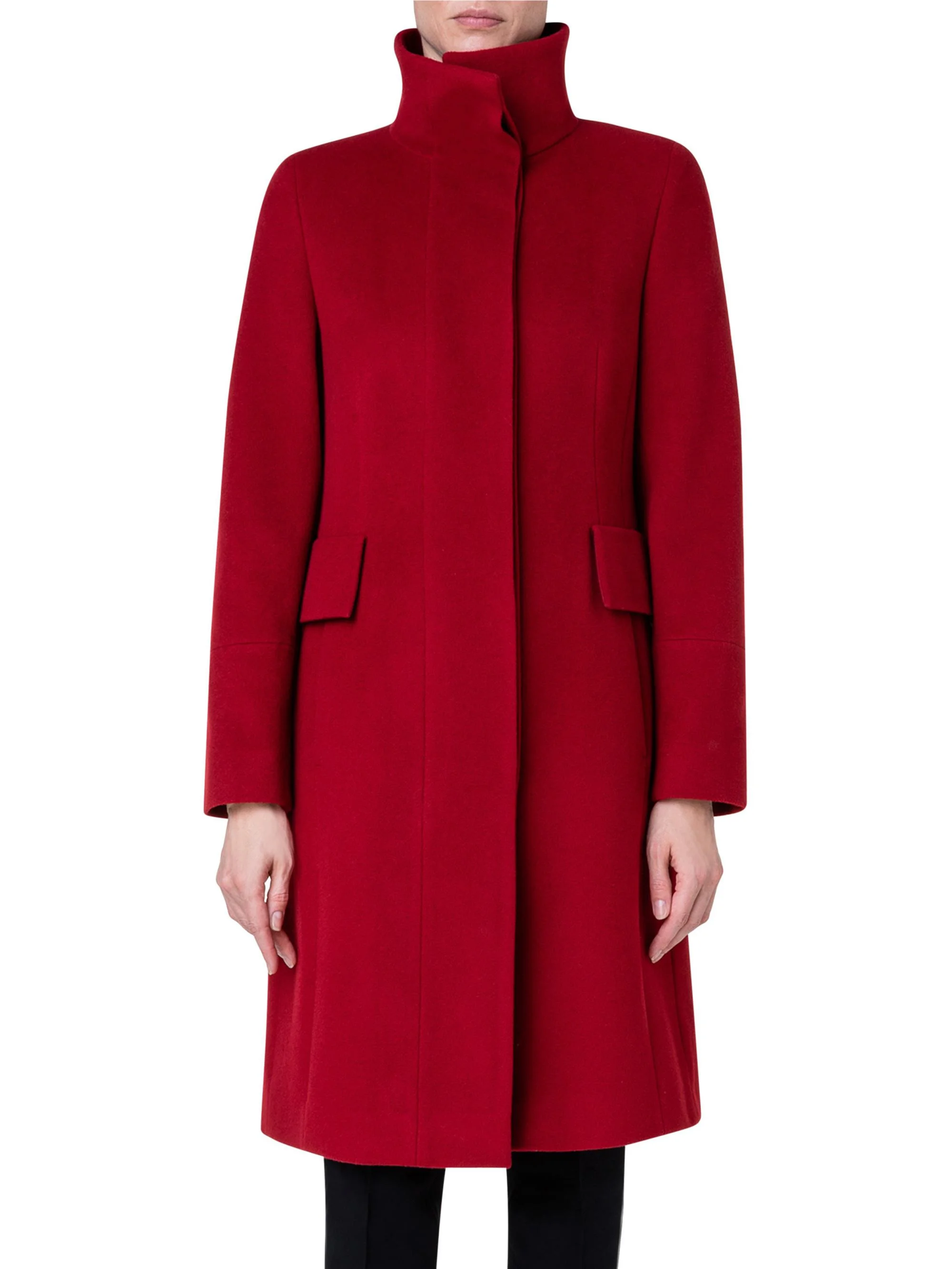 Women's Long Wool-Blend Coat - Red - 1