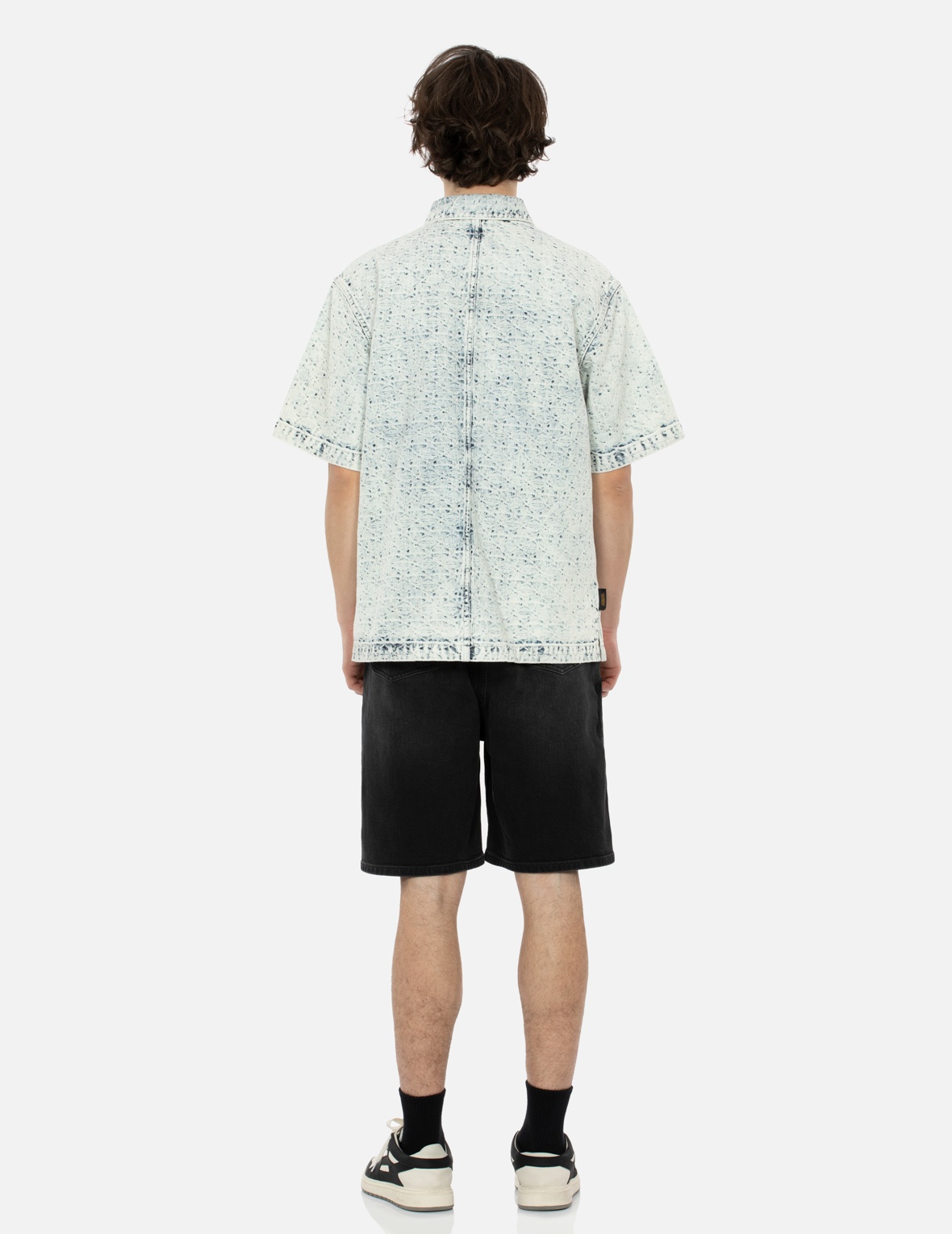 WASHED ALLOVER KAMON JACQUARD AND SEAGULL EMBROIDERY BOXY DENIM SHIRT - 6