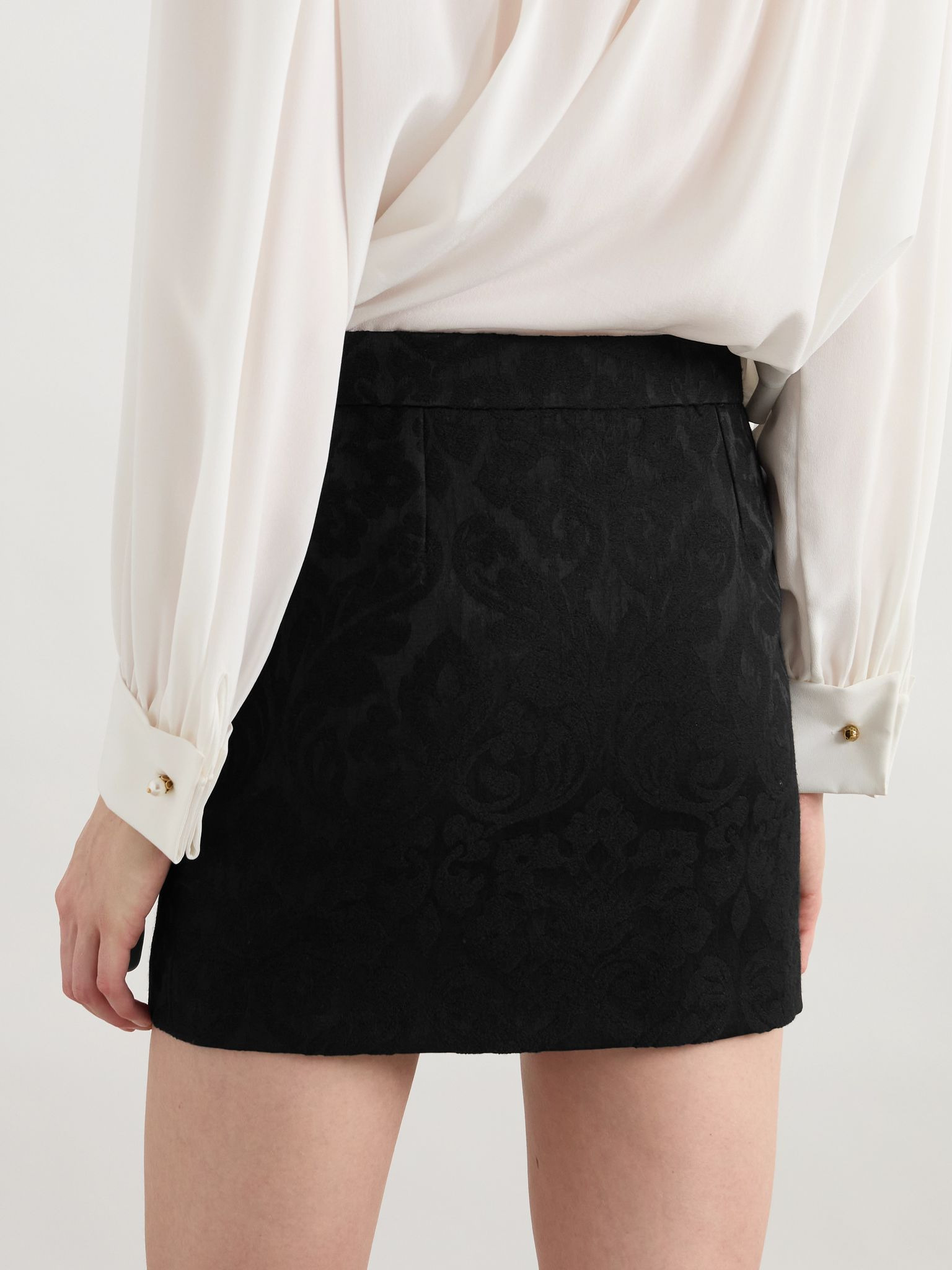 Wool-blend jacquard mini skirt Black - 4