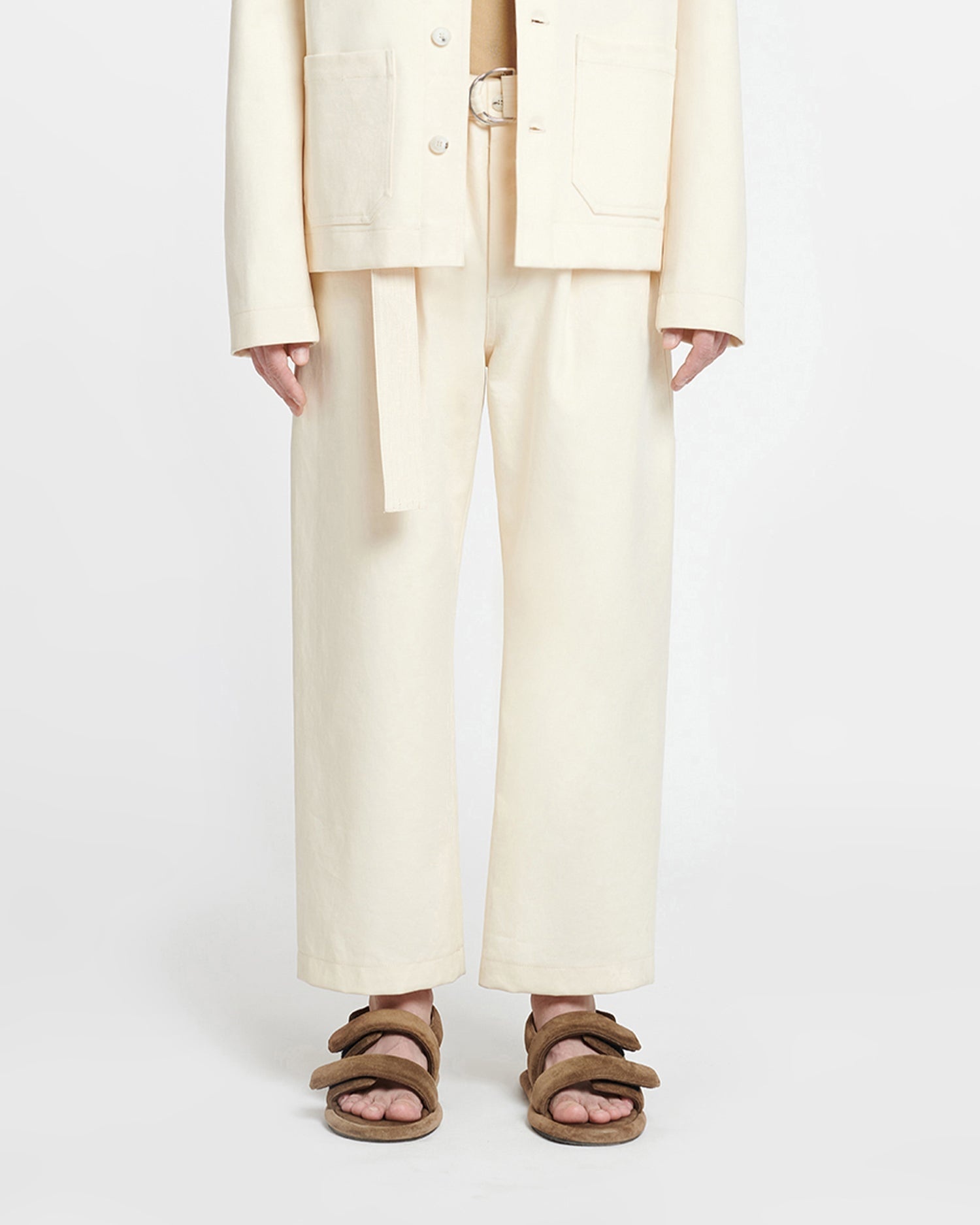 Belted Structured Twill Pants - 1