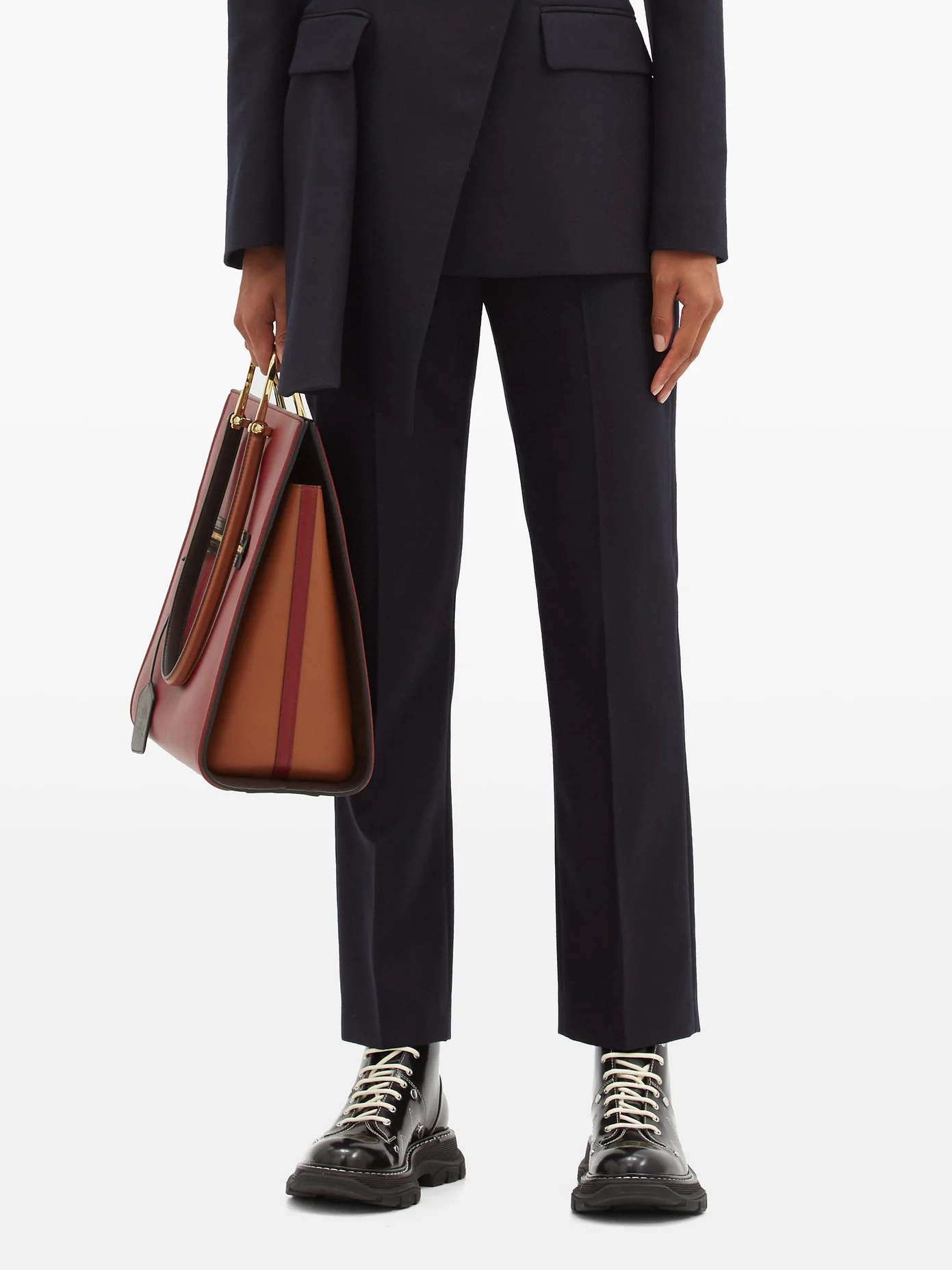 Tailored wool-flannel straight-leg trousers - 6