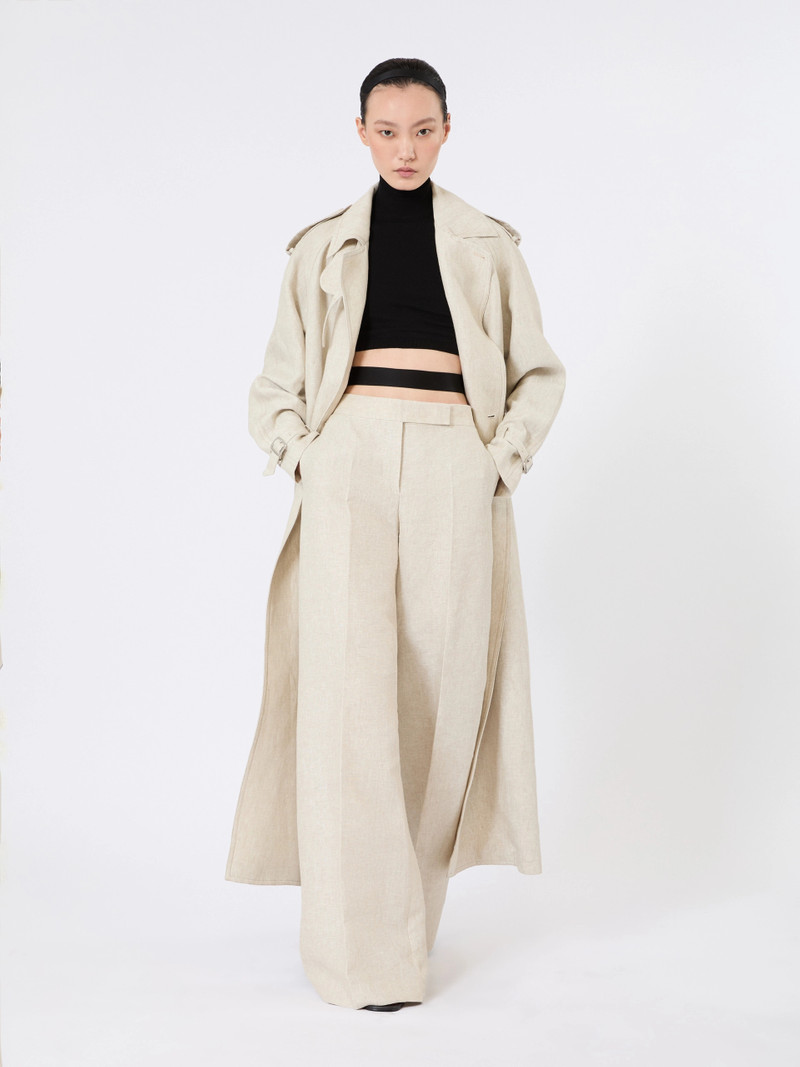 Max Mara PEDAGGI Pure linen drill double-breasted duster coat - SAND outlook