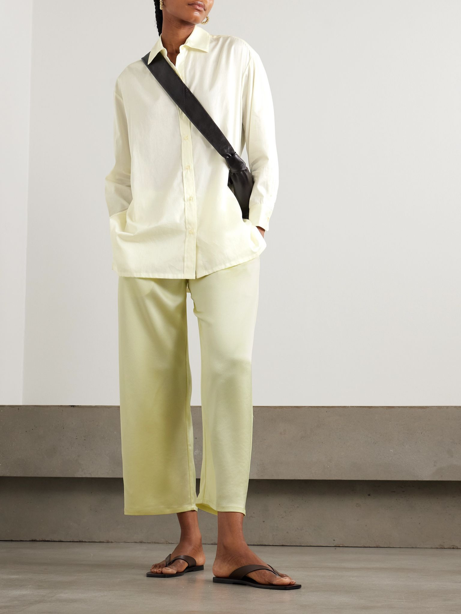 Barb cropped satin wide-leg pants Pastel yellow - 2