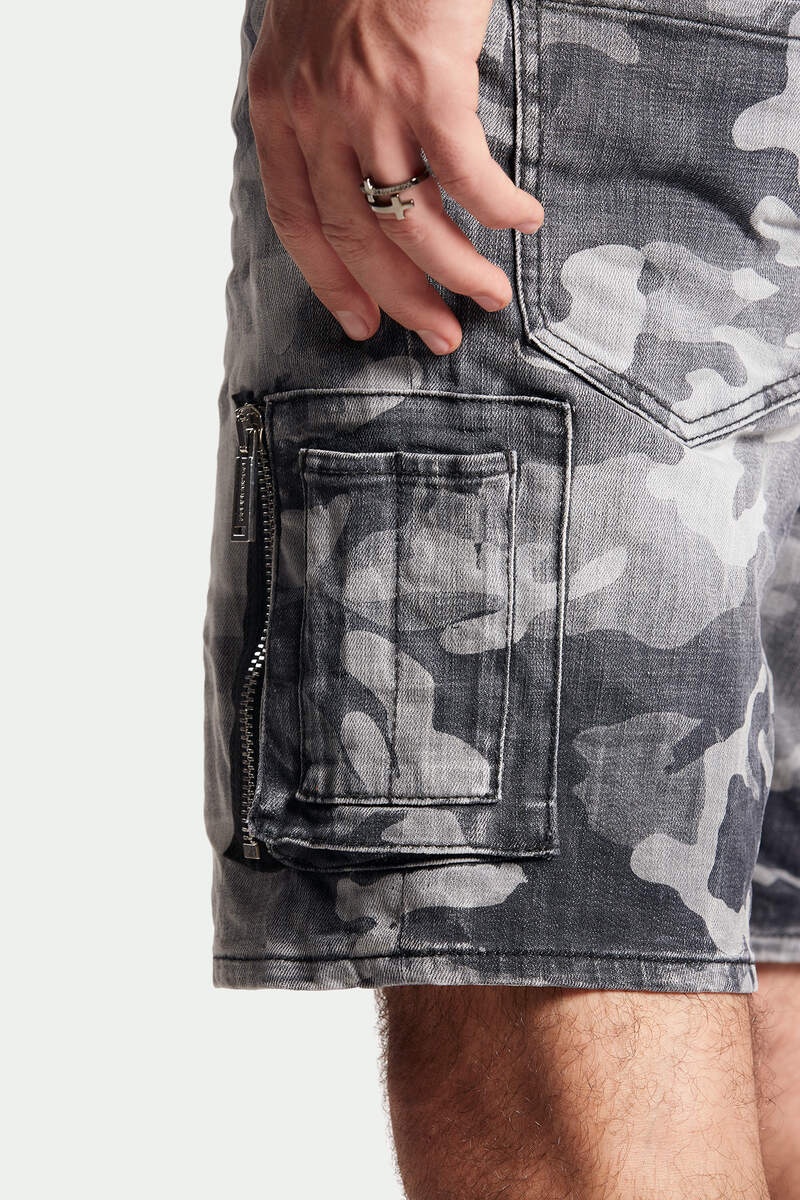 GREY CAMO WASH MARINE SHORTS - 4